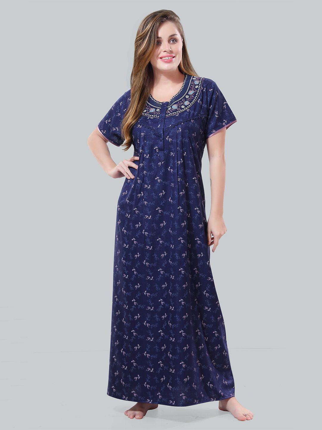 be-you-navy-blue-embroidered-maxi-nightdress