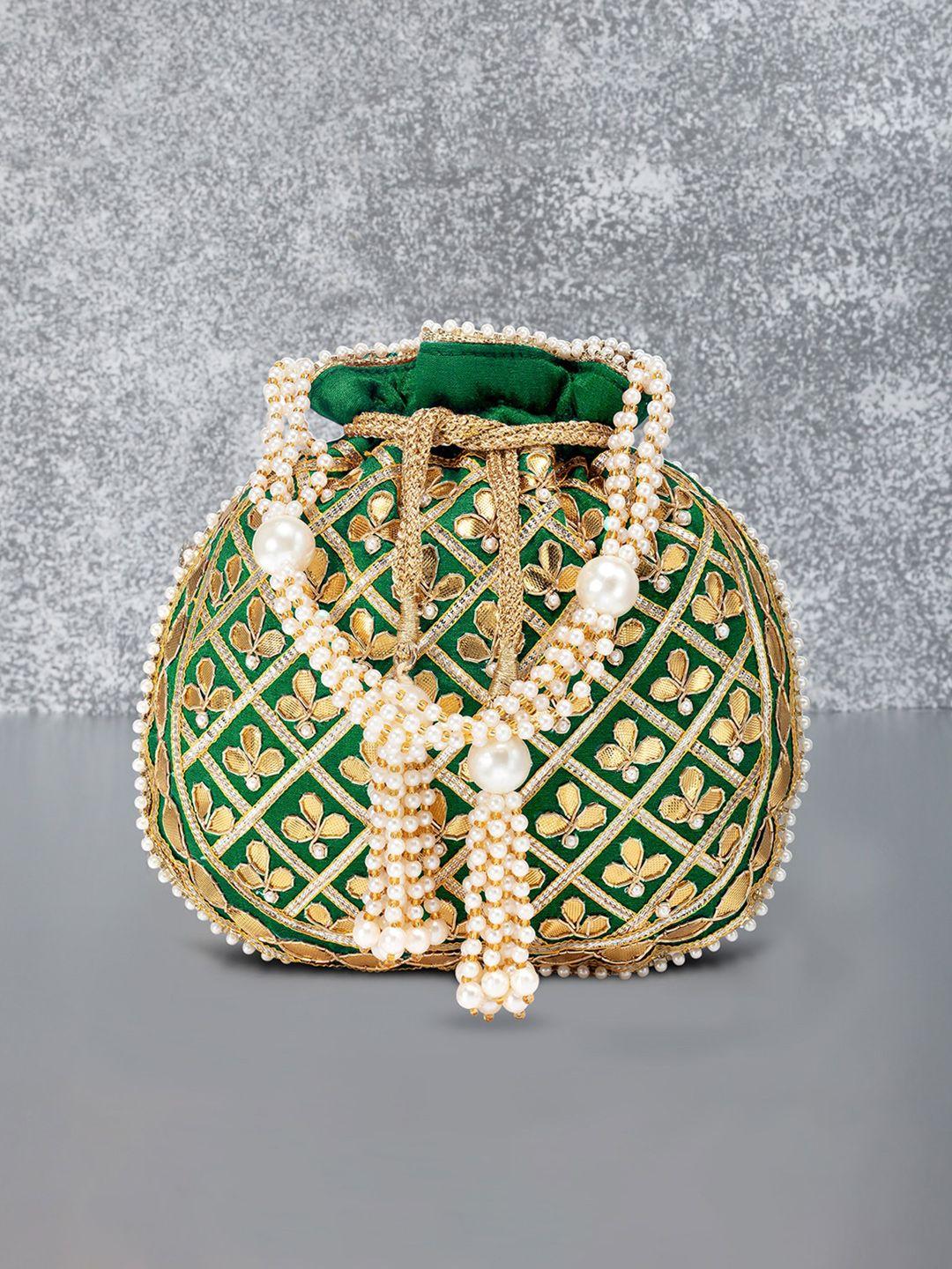 peora-green-&-gold-toned-embellished-potli-clutch