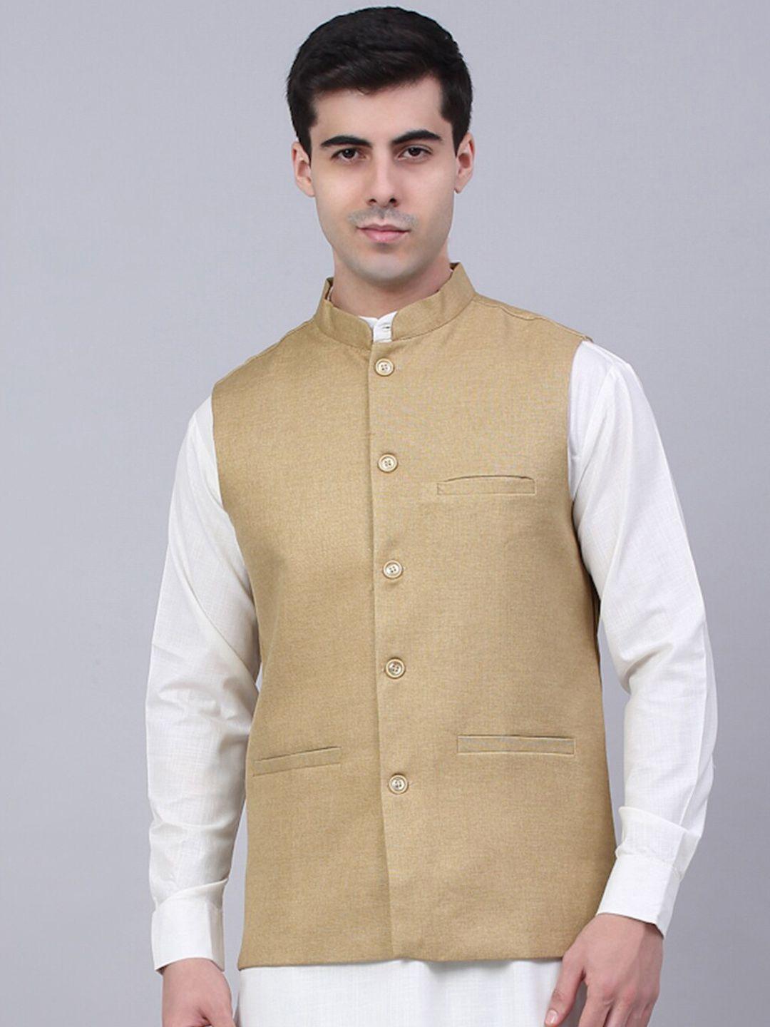 jompers-men-beige-colored-woven-nehru-jacket