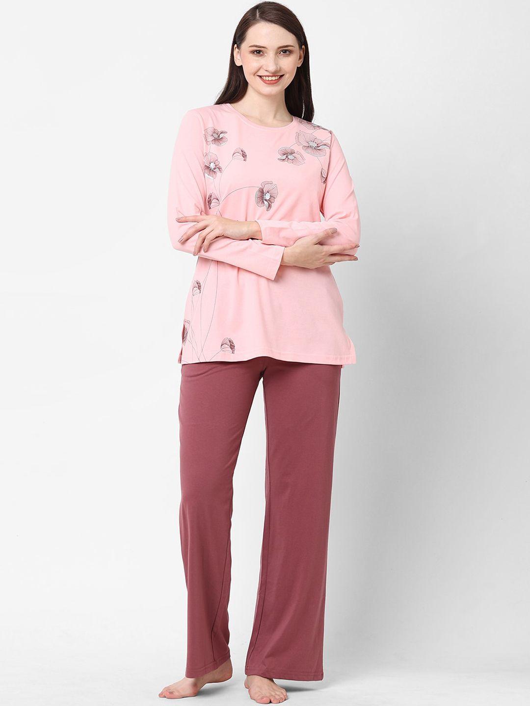 sweet-dreams-women-pink-&-maroon-printed-night-suit