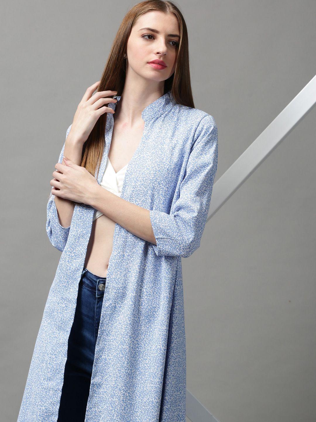 showoff-women-blue-&-white-printed-longline-shrug