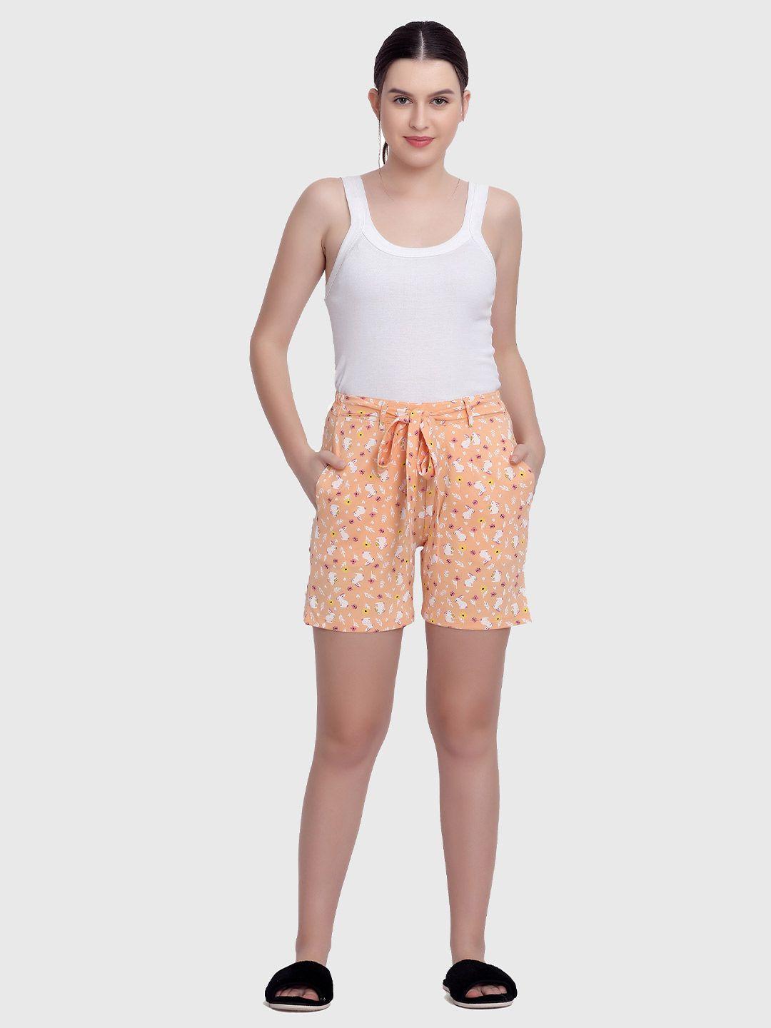 maysixty-women-peach-coloured-printed-lounge-shorts
