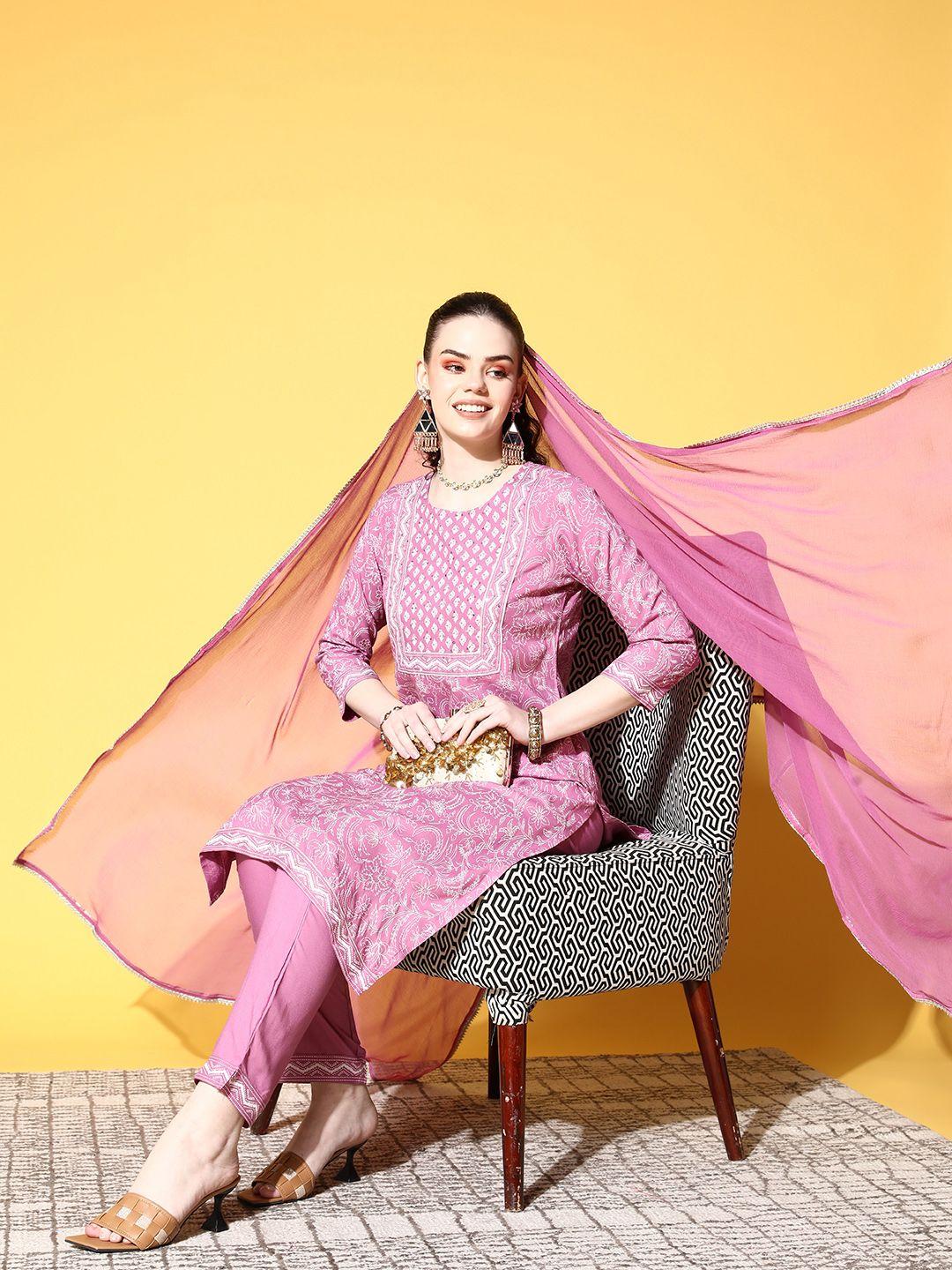 ishin-pink-&-white-floral-printed-sequinned-kurta-with-trousers-&-with-dupatta