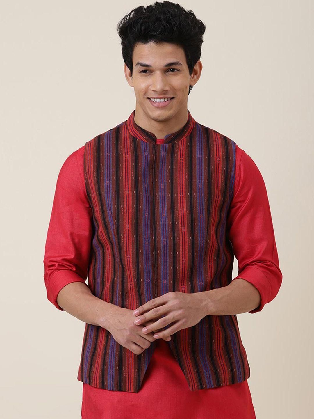 fabindia-men-brown-printed-cotton-nehru-jacket