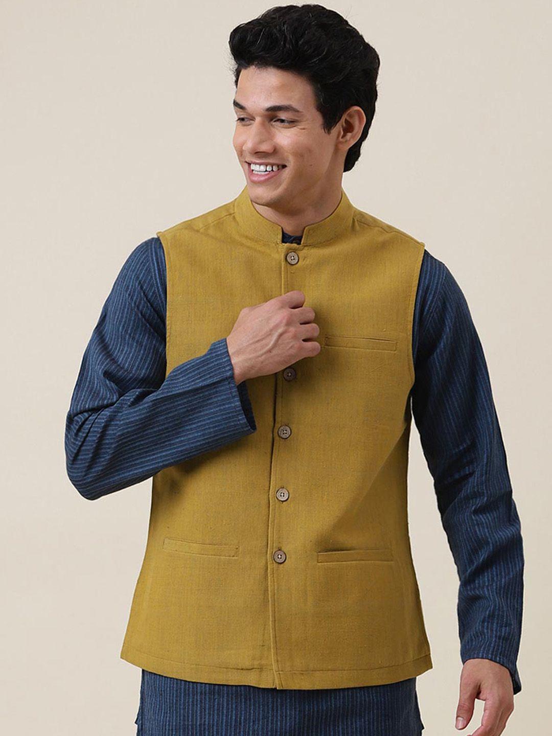 fabindia-mens-mustard-yellow-pure-cotton-nehru-jacket