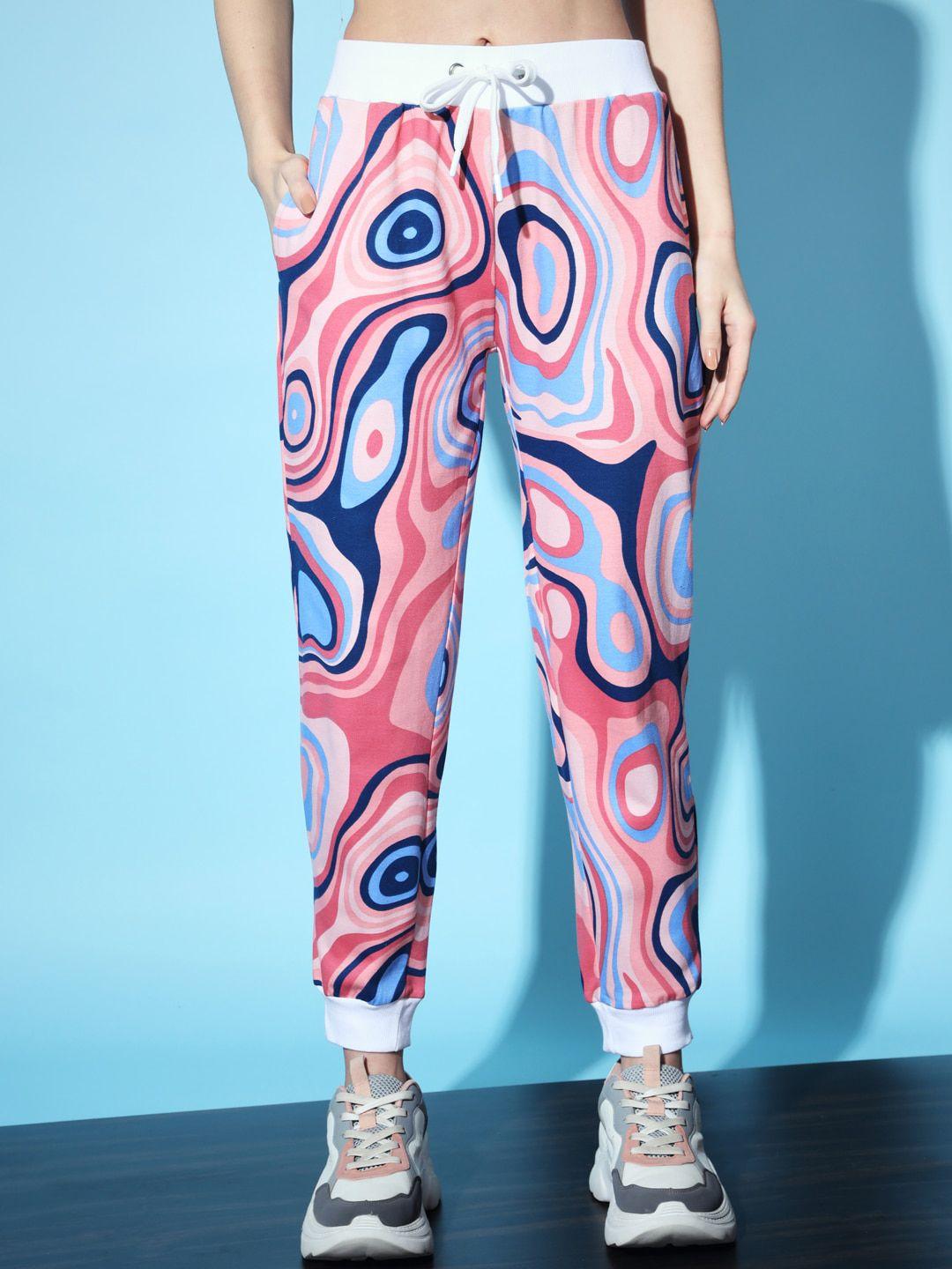 the-dry-state-women-pink-&-blue-graphic-printed-fleece-joggers