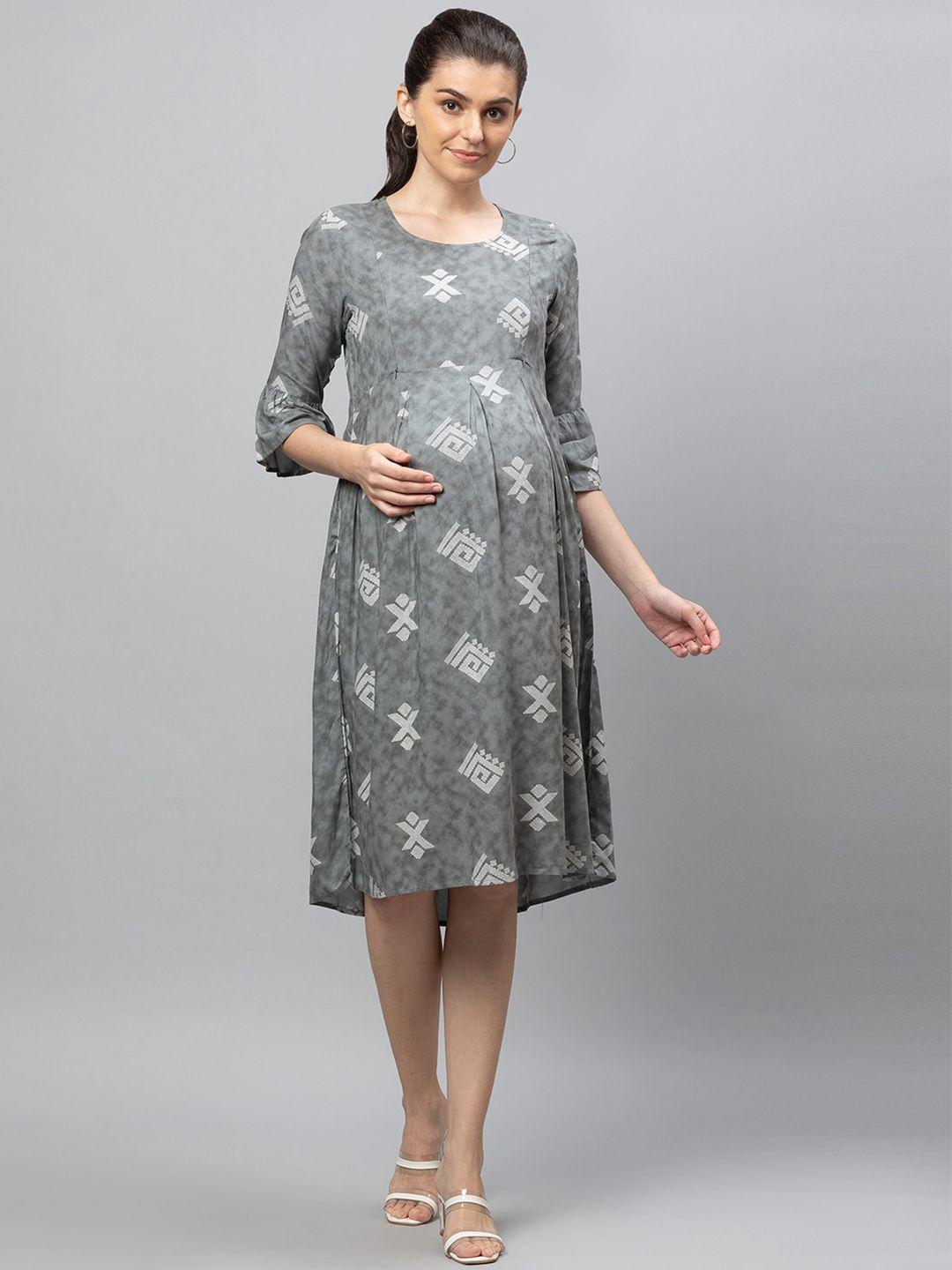 av2-grey-geometric-printed-maternity-a-line-dress