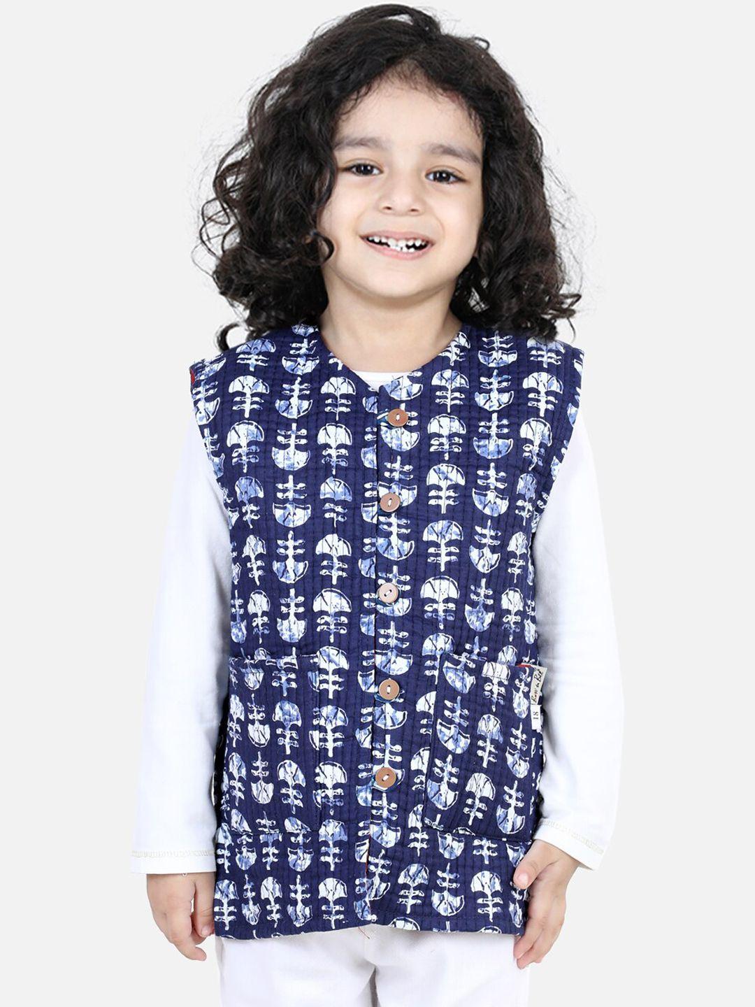bownbee-boys-navy-blue-&-white-printed-cotton-reversible-tailored-jacket