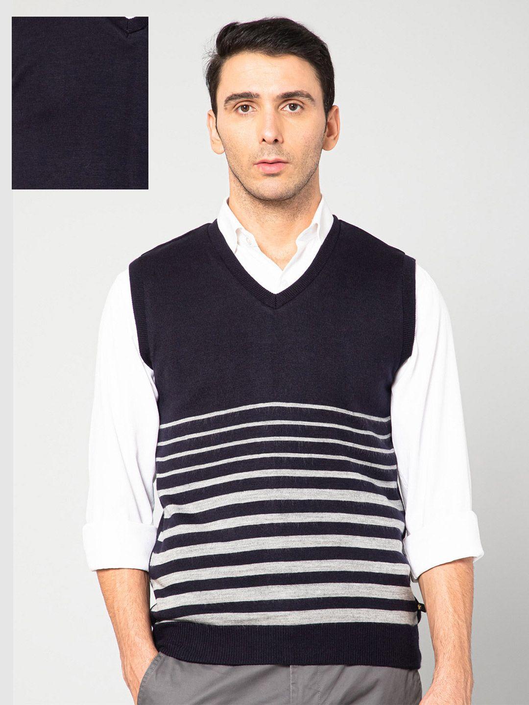 cantabil-men-navy-blue-&-white-reversible-striped-acrylic-sweater-vest