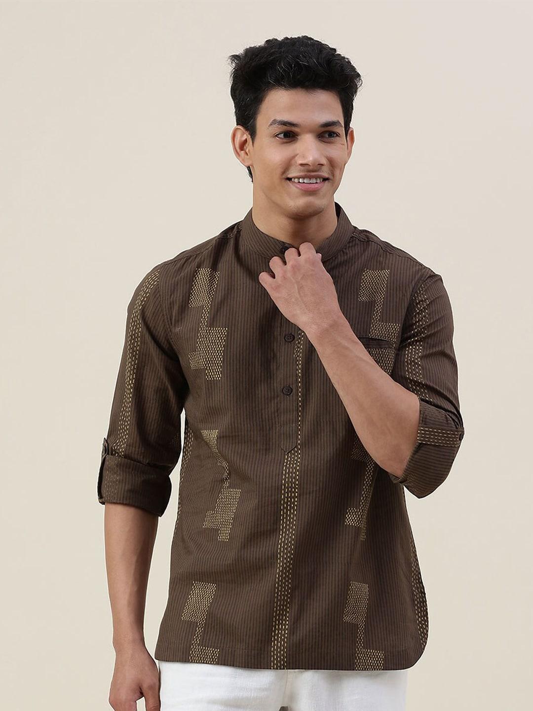 fabindia-men-brown-cotton-slim-fit-printed-casual-shirt
