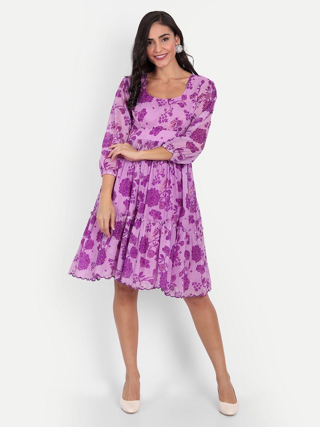 kapasriti-purple-floral-printed-cotton-fit-and-flare-dress