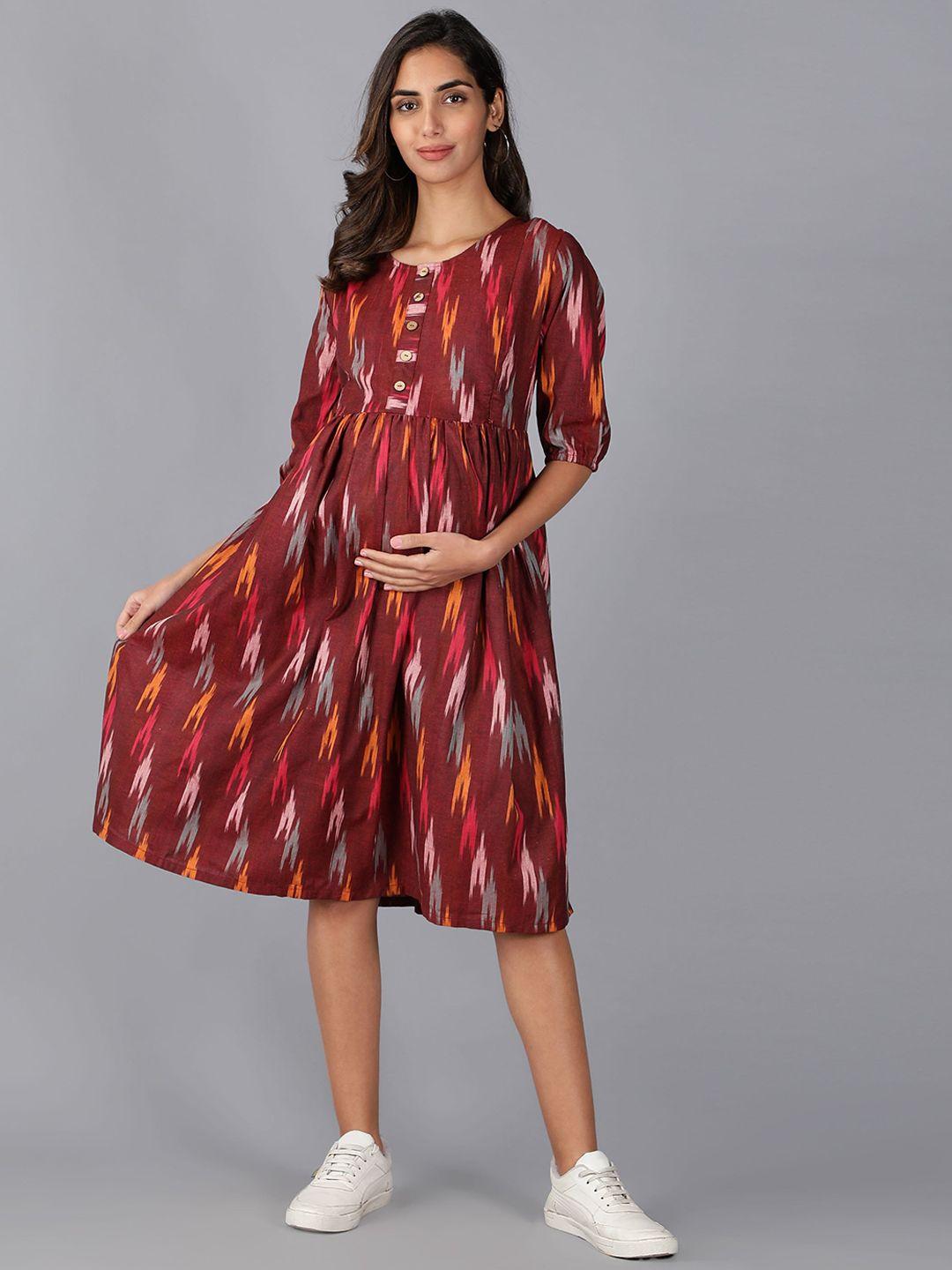 cot'n-soft-maroon-maternity-abstract-printed-cotton-a-line-dress