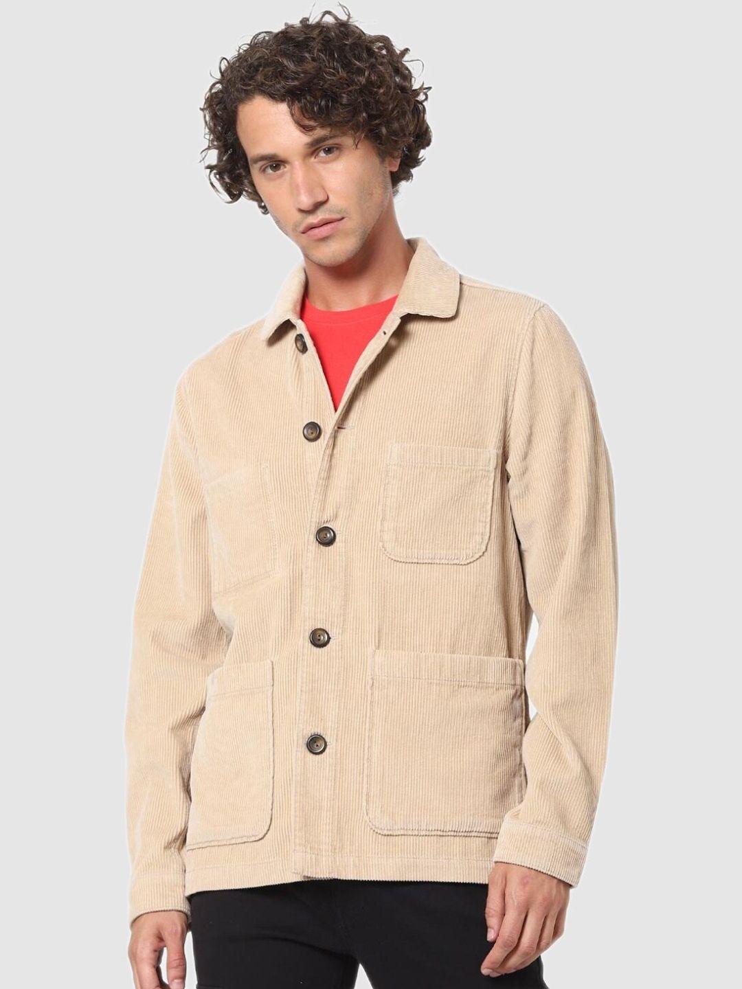 celio-men-beige-solid-cotton-long-sleeves-tailored-jacket
