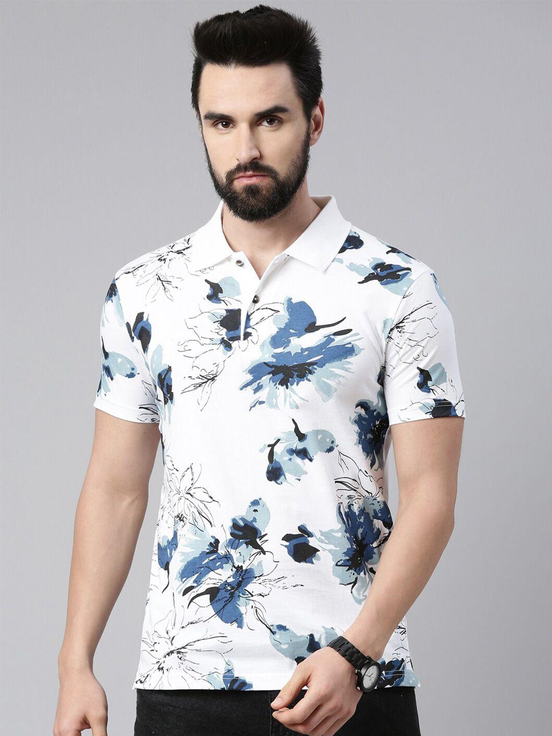 kryptic-men-white-&-blue-printed-polo-collar-pure-cotton-t-shirt