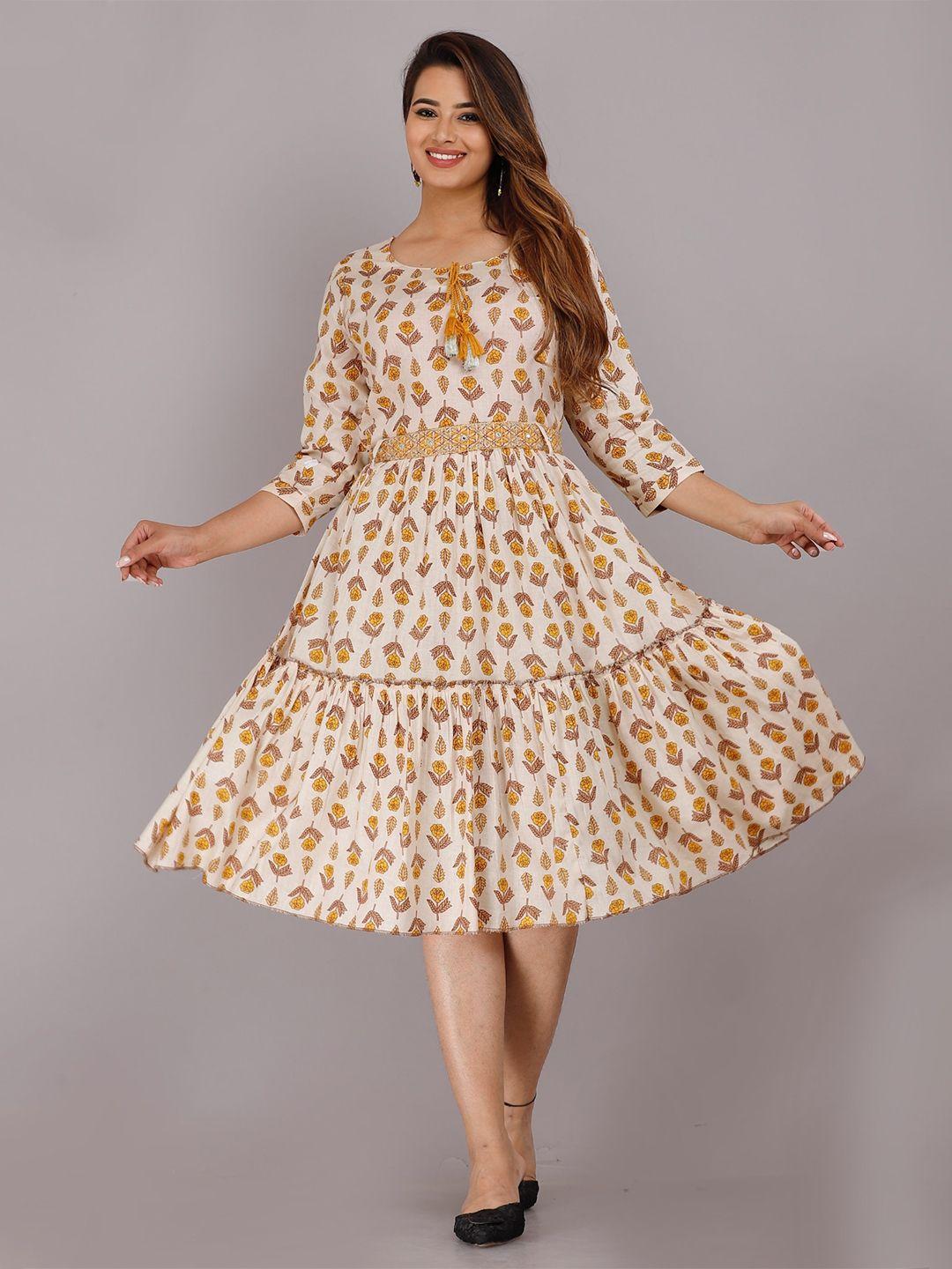kalini-beige-&-yellow-floral-midi-dress