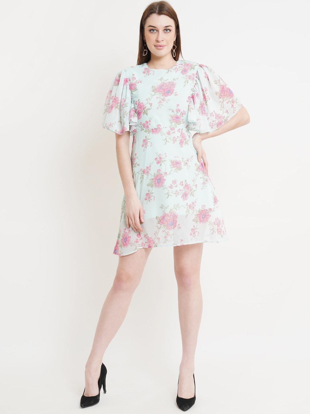 dodo-&-moa-sea-green-&-pink-floral-georgette-a-line-dress