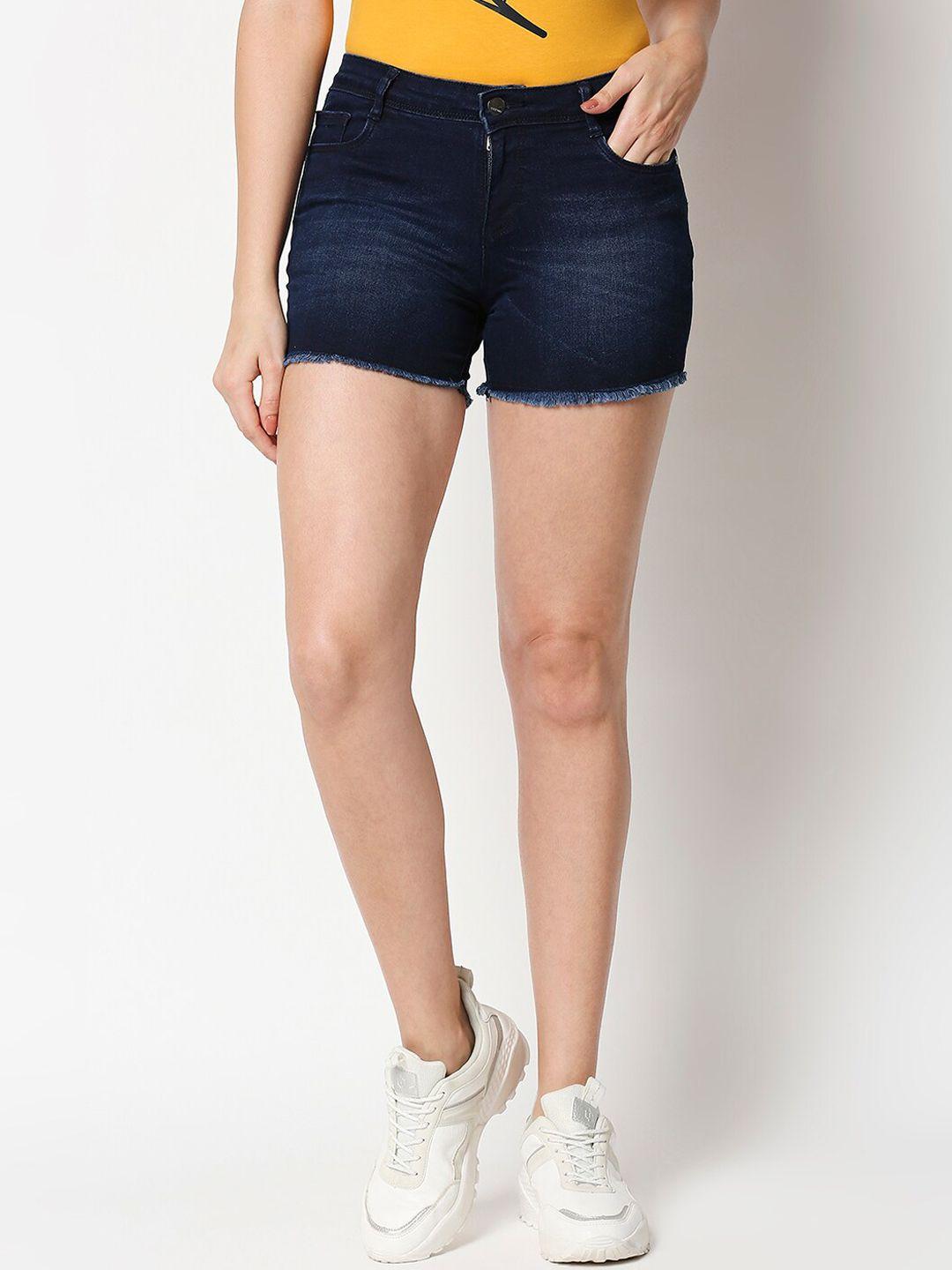 kraus-jeans-women-blue-washed-washed-slim-fit-high-rise-cotton-denim-shorts