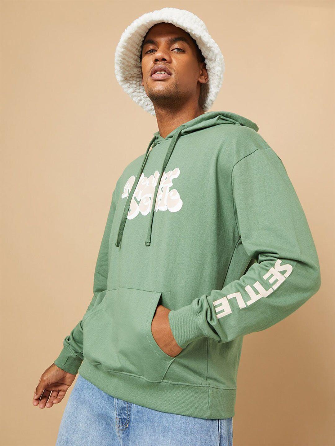 styli-men-green-cotton-printed-hooded-sweatshirt