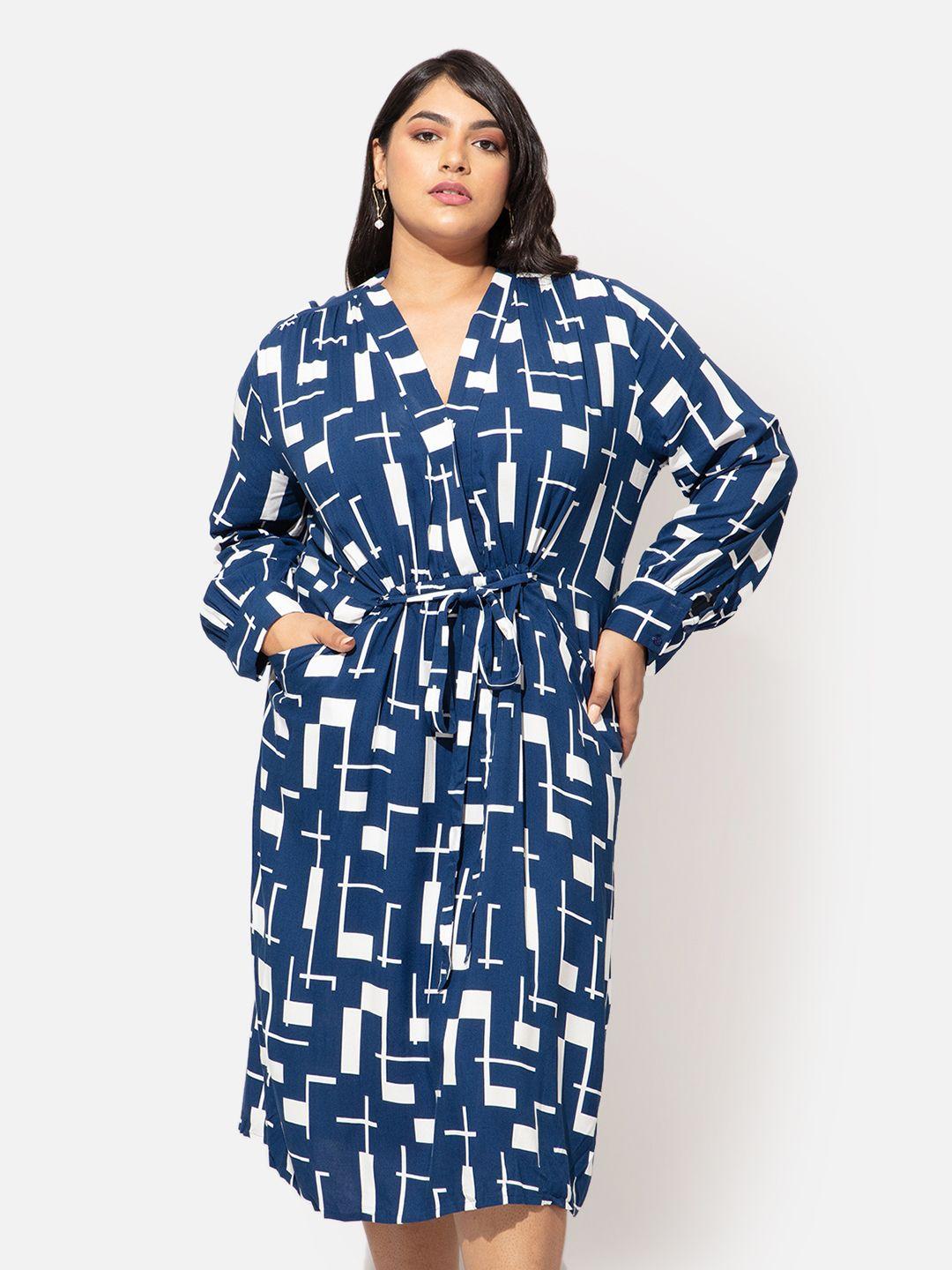 20dresses-plus-size-blue-geometric-printed-wrap-dress