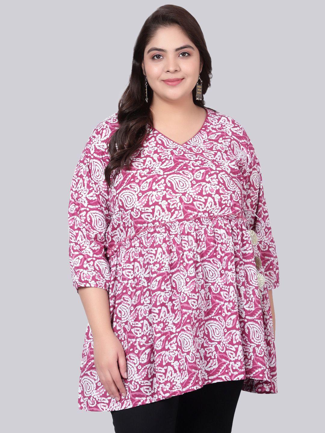 indietoga-plus-size-pink-&-white-printed-cotton-tunic