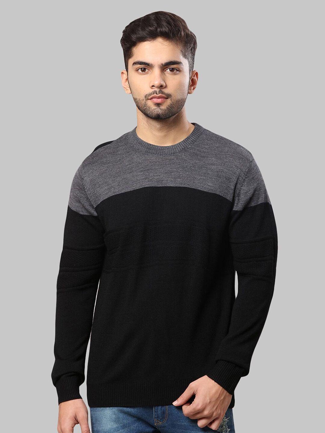 raymond-men-black-&-grey-colourblocked-pullover