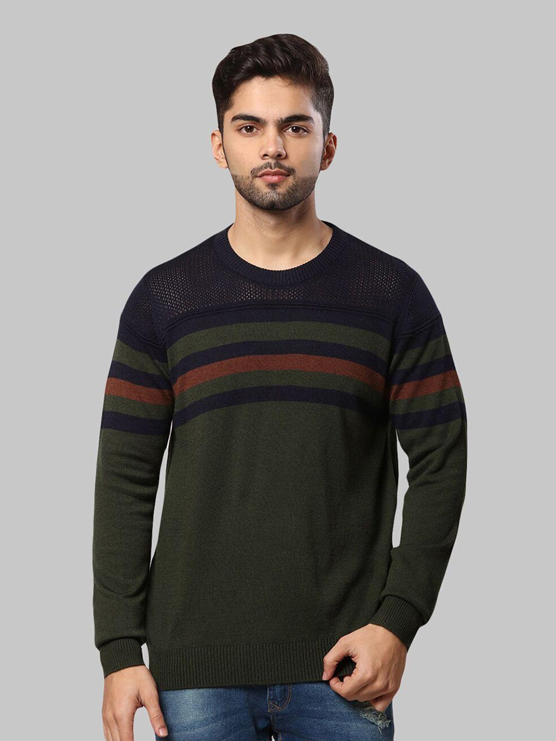 raymond-men-green-&-navy-blue-striped-pullover-sweater