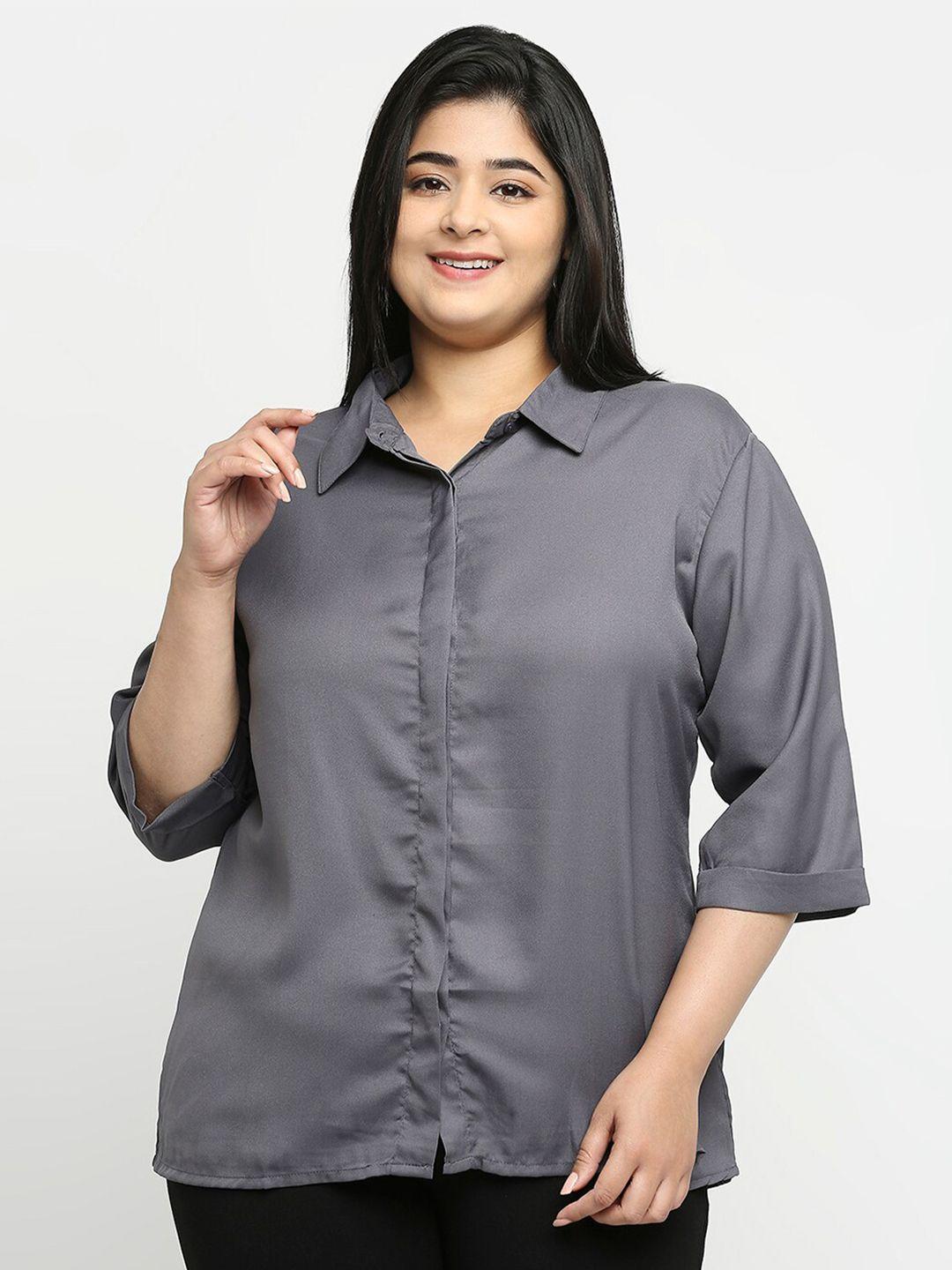 style-quotient-women-grey-spread-collar-plus-size-casual-shirt