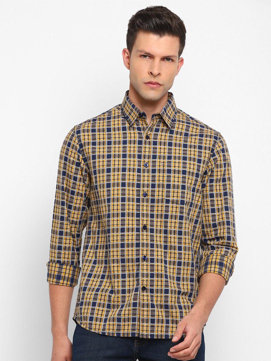 red-chief-men-navy-blue-&-yellow-slim-fit-tartan-checked-cotton-casual-shirt