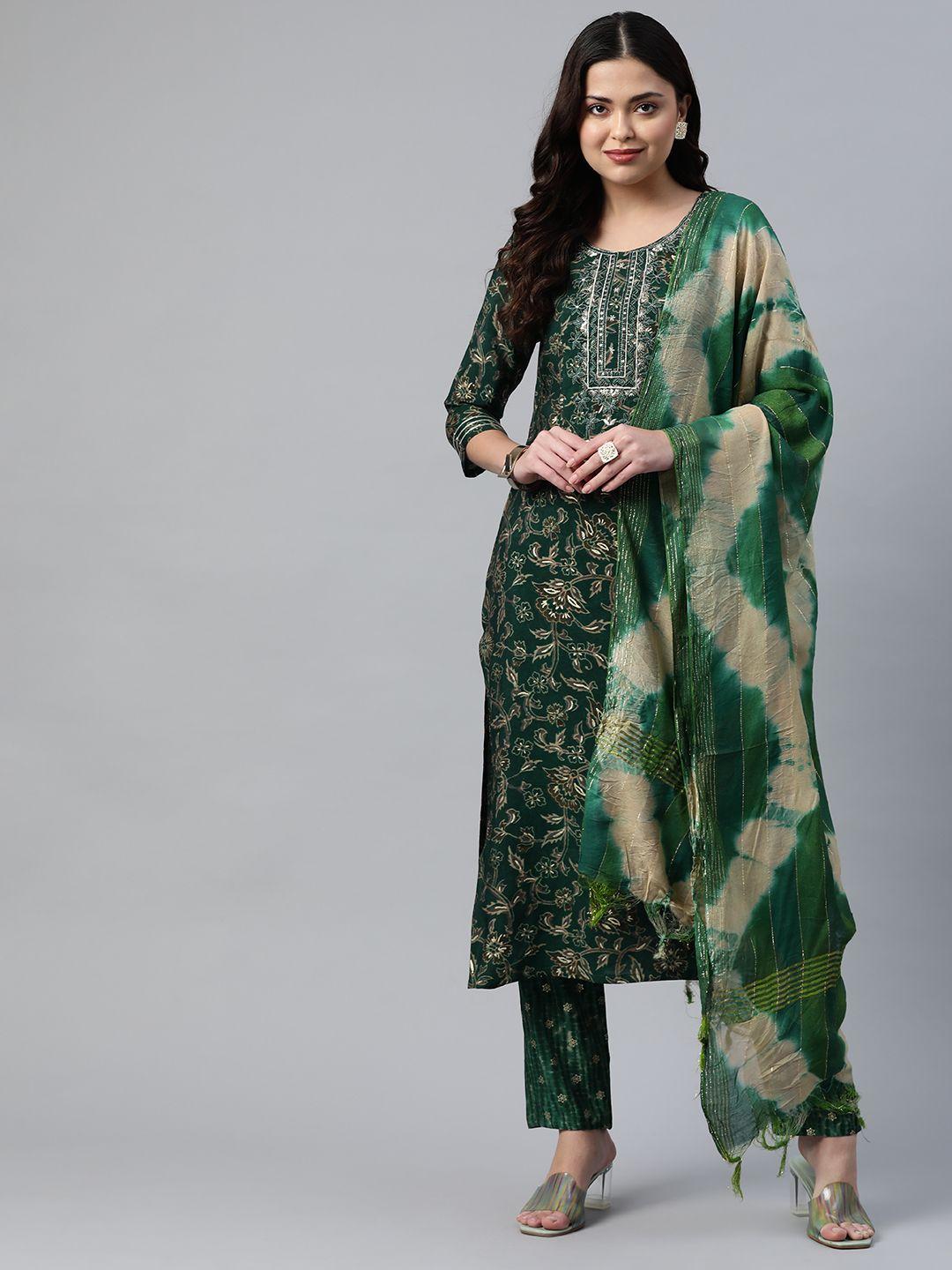 readiprint-fashions-women-green-floral-printed-sequinned-kurta-set
