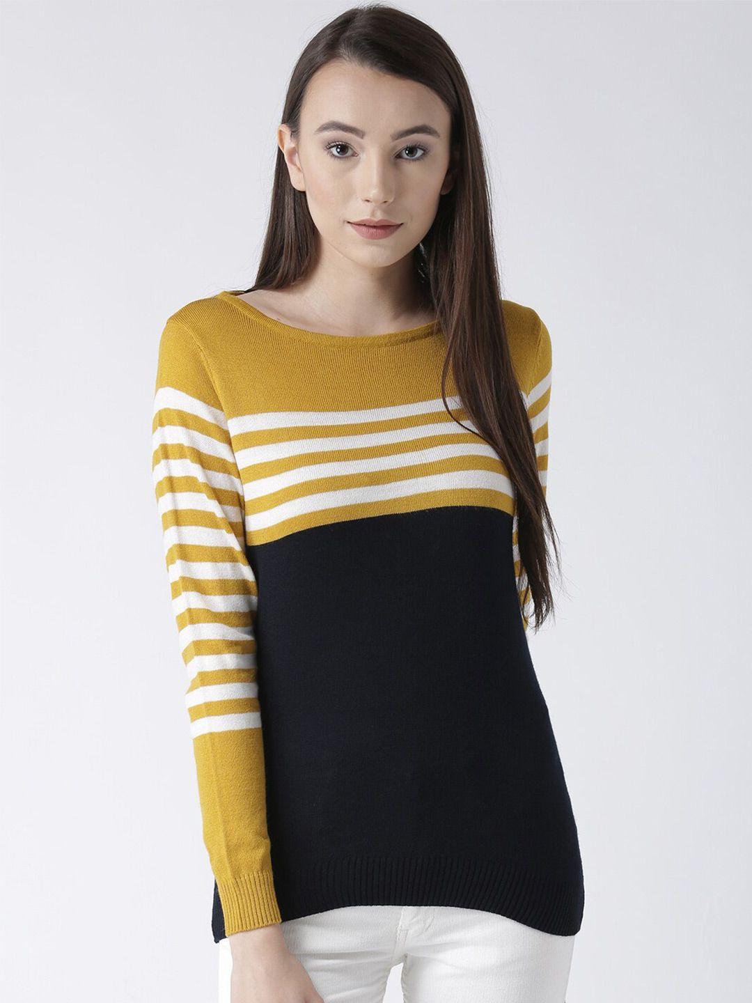 club-york-women-mustard-&-white-striped-acrylic-pullover
