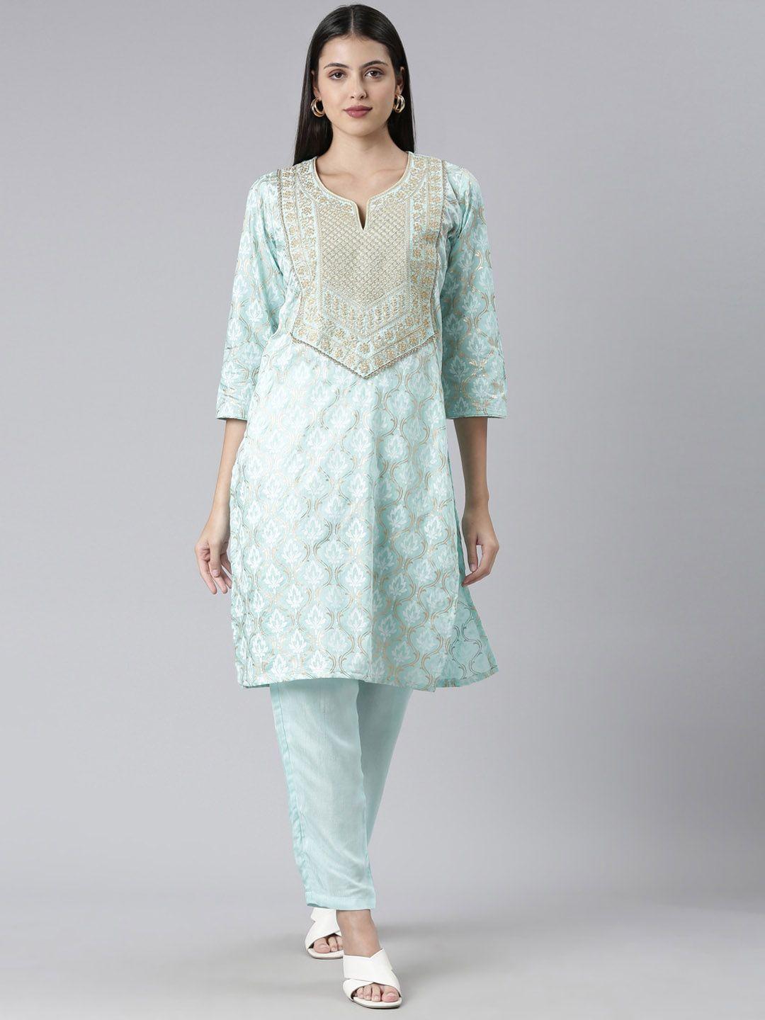 flavido-women-floral-embroidered-zardozi-pure-cotton-kurta-with-trousers
