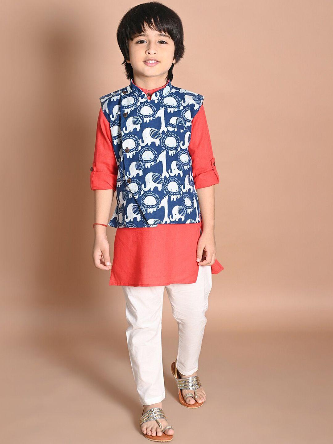 lil-pitaara-ethnic-motifs-printed-pure-cotton-kurta-&-pyjamas-with-nehru-jacket