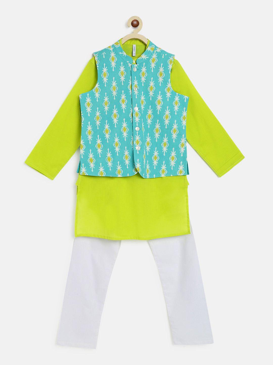 campana-boys-printed-pure-cotton-kurta-with-pyjamas-&-jacket
