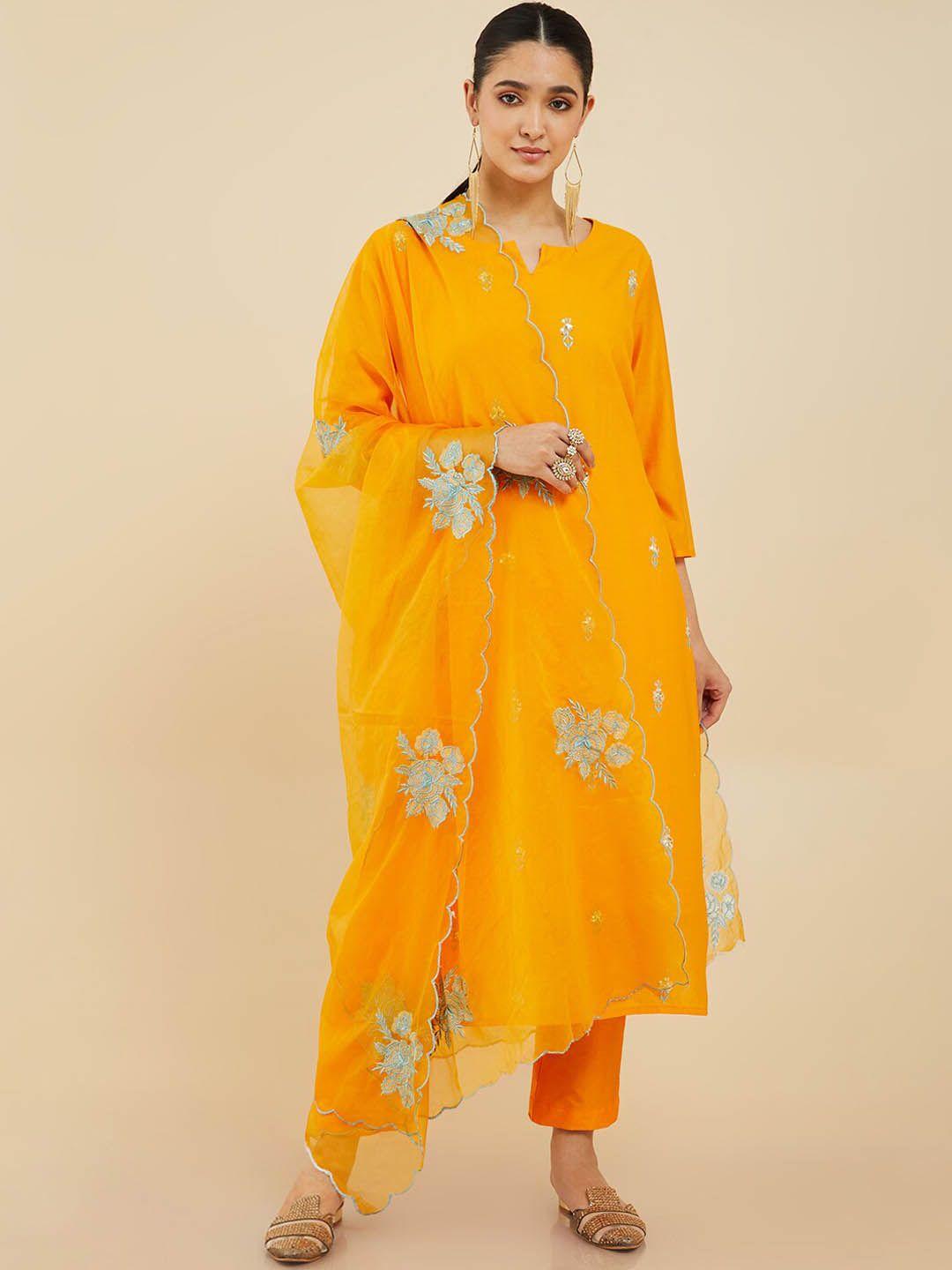 soch-floral-sequinned-round-neck-kurta-with-trousers-&-dupatta