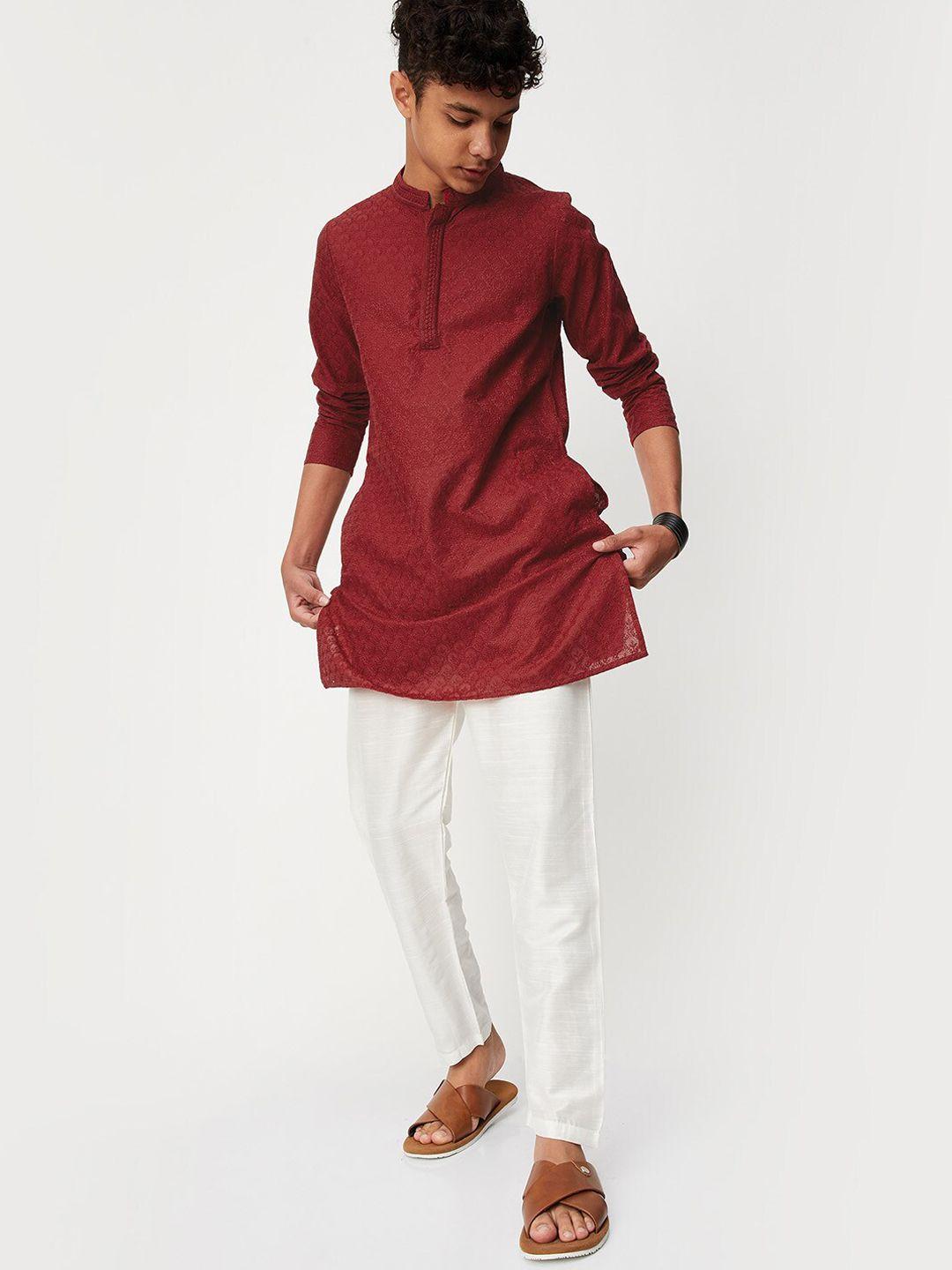 max-boys-woven-design-thread-work-pure-cotton-kurta-with-pyjamas