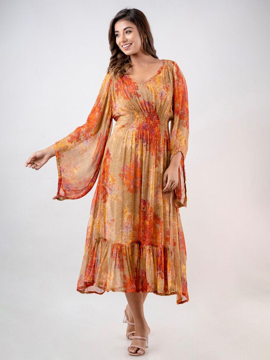 aawari-beige-&-abstract-printed-empire-midi-dress