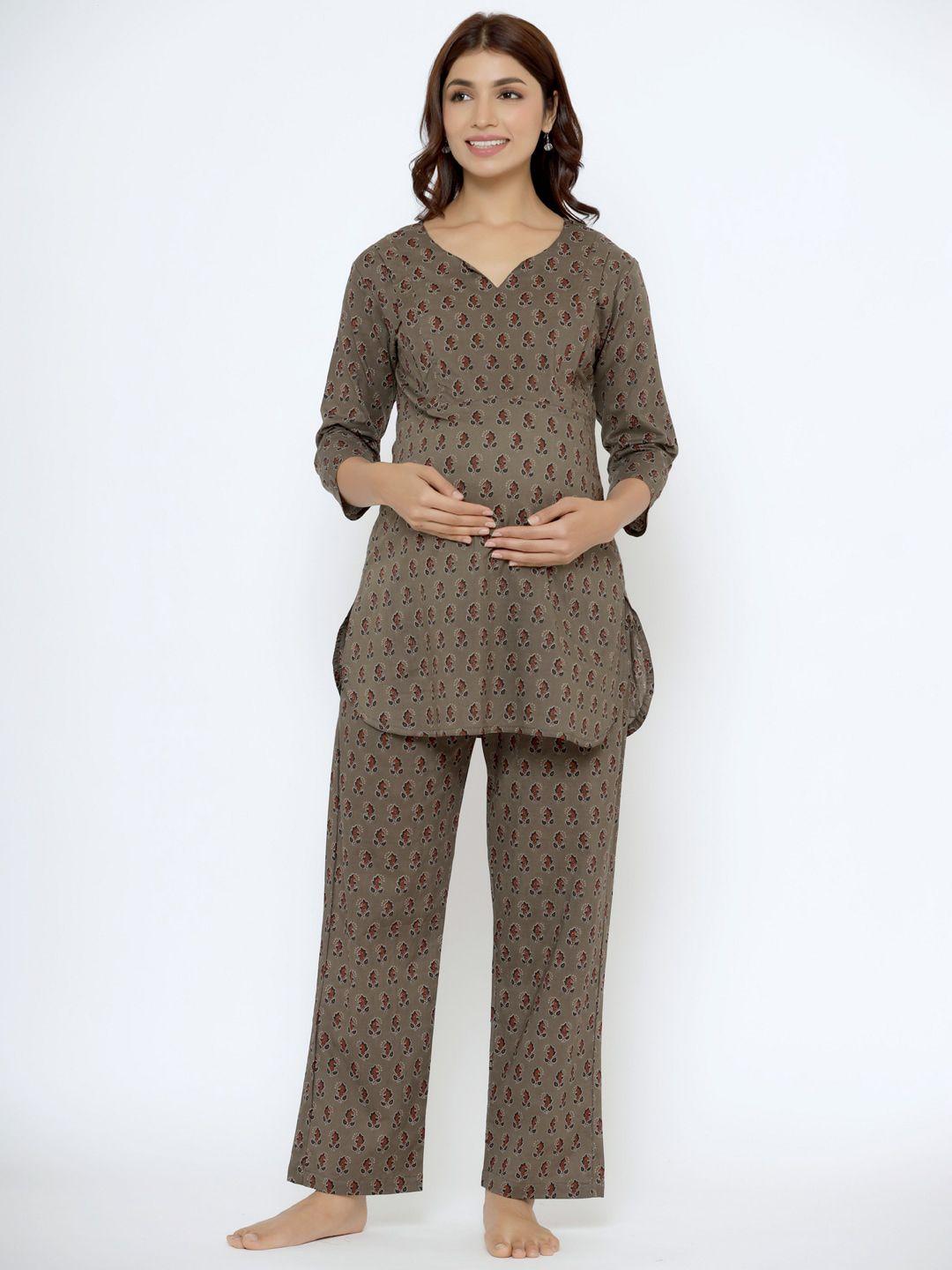 crafiqa-women-printed-pure-cotton-maternity-&-nursing-night-suit
