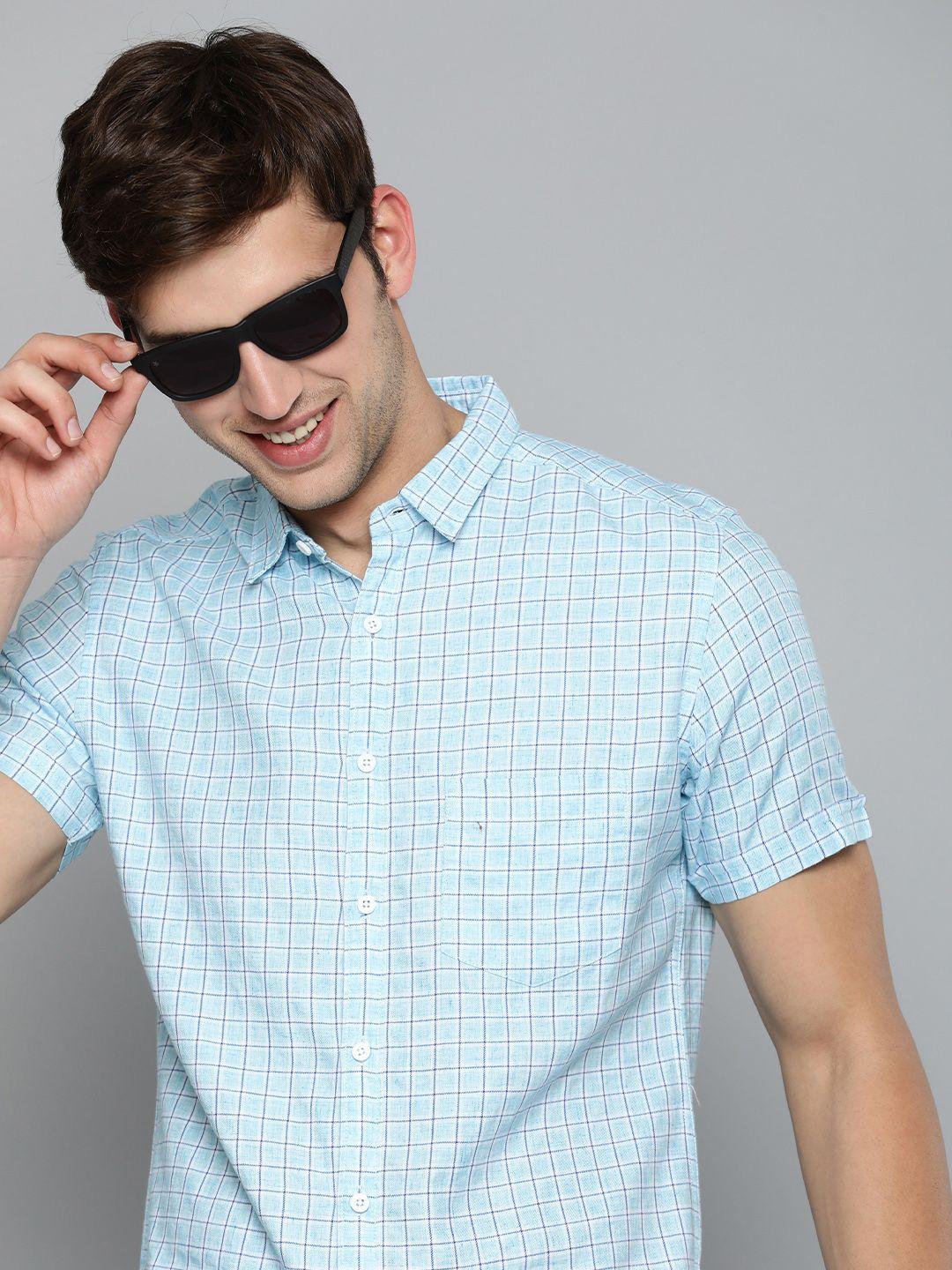 here&now-men-slim-fit-gingham-checked-cotton-casual-shirt