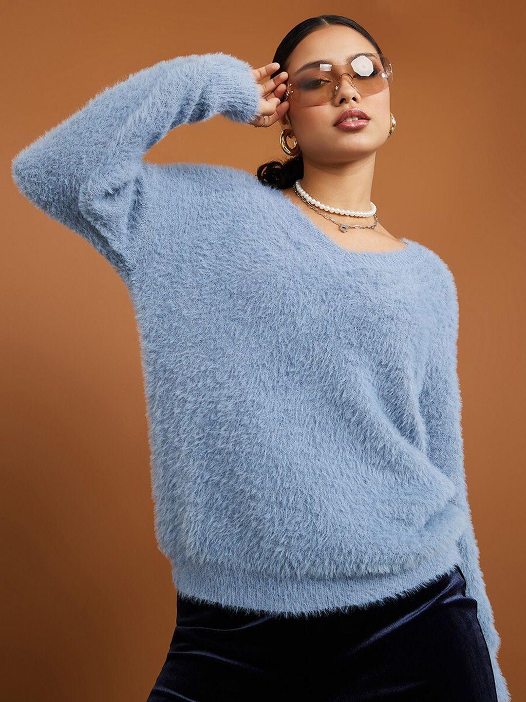 styli-women-blue-pullover-with-fuzzy-detail