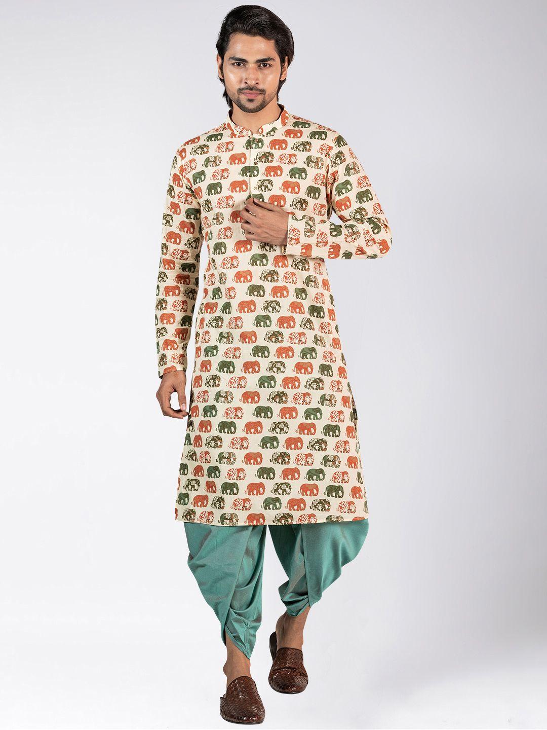 kisah-ethnic-motif-printed-mandarin-collar-straight-kurta-with-dhoti-pants