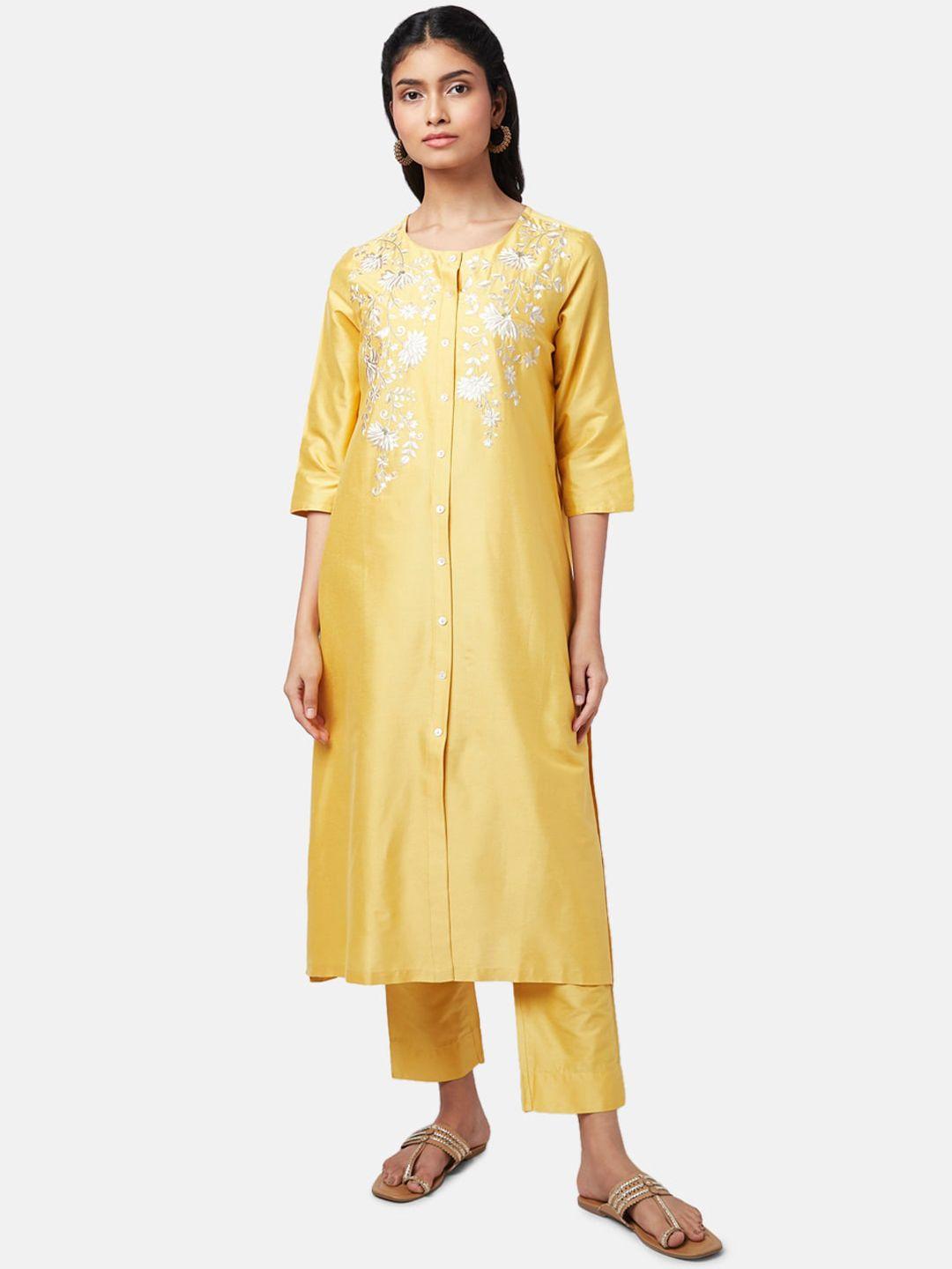 rangmanch-by-pantaloons-floral-embroidered-round-neck-kurta-with-trousers-&-dupatta
