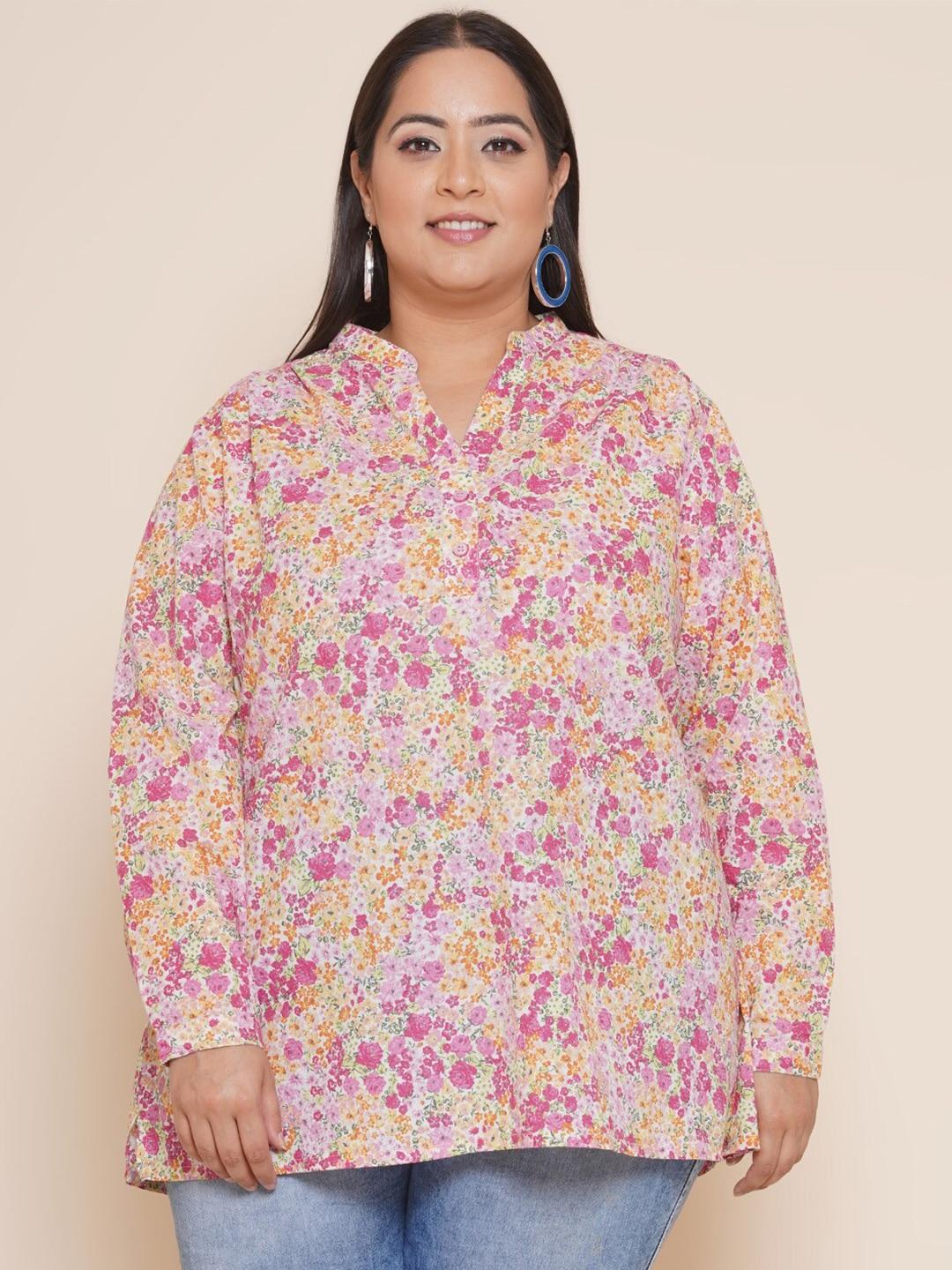 kiaahvi-by-john-pride--plus-size-floral-print-mandarin-collar-shirt-style-top