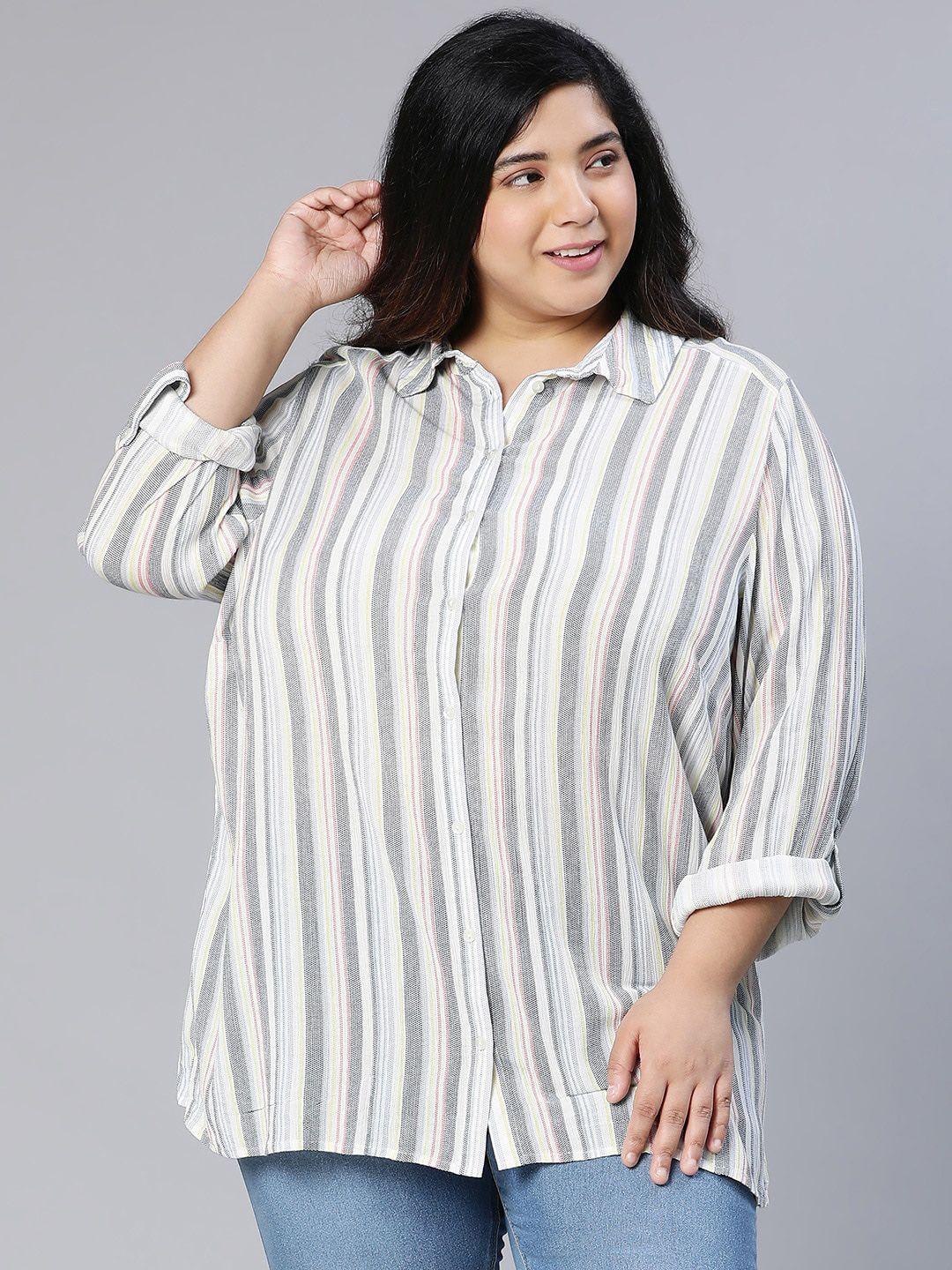 oxolloxo-women-plus-stripes-print-boxy-viscose-shirt