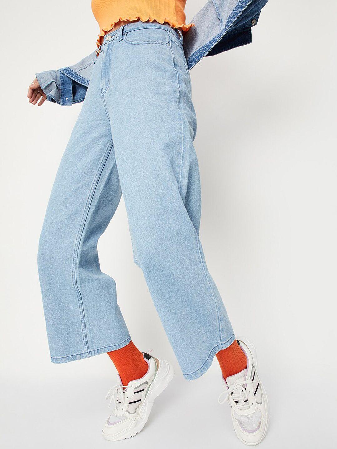 max-women-light-blue-solid-regular-fit-cotton-trouser