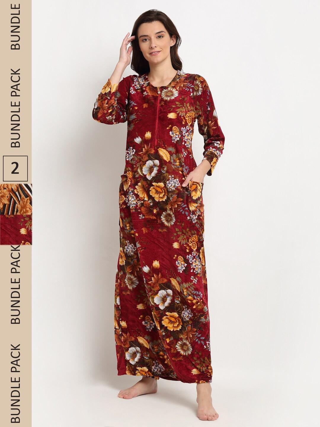 gracit-pack-of-2-printed-woolen-maxi-nightdress