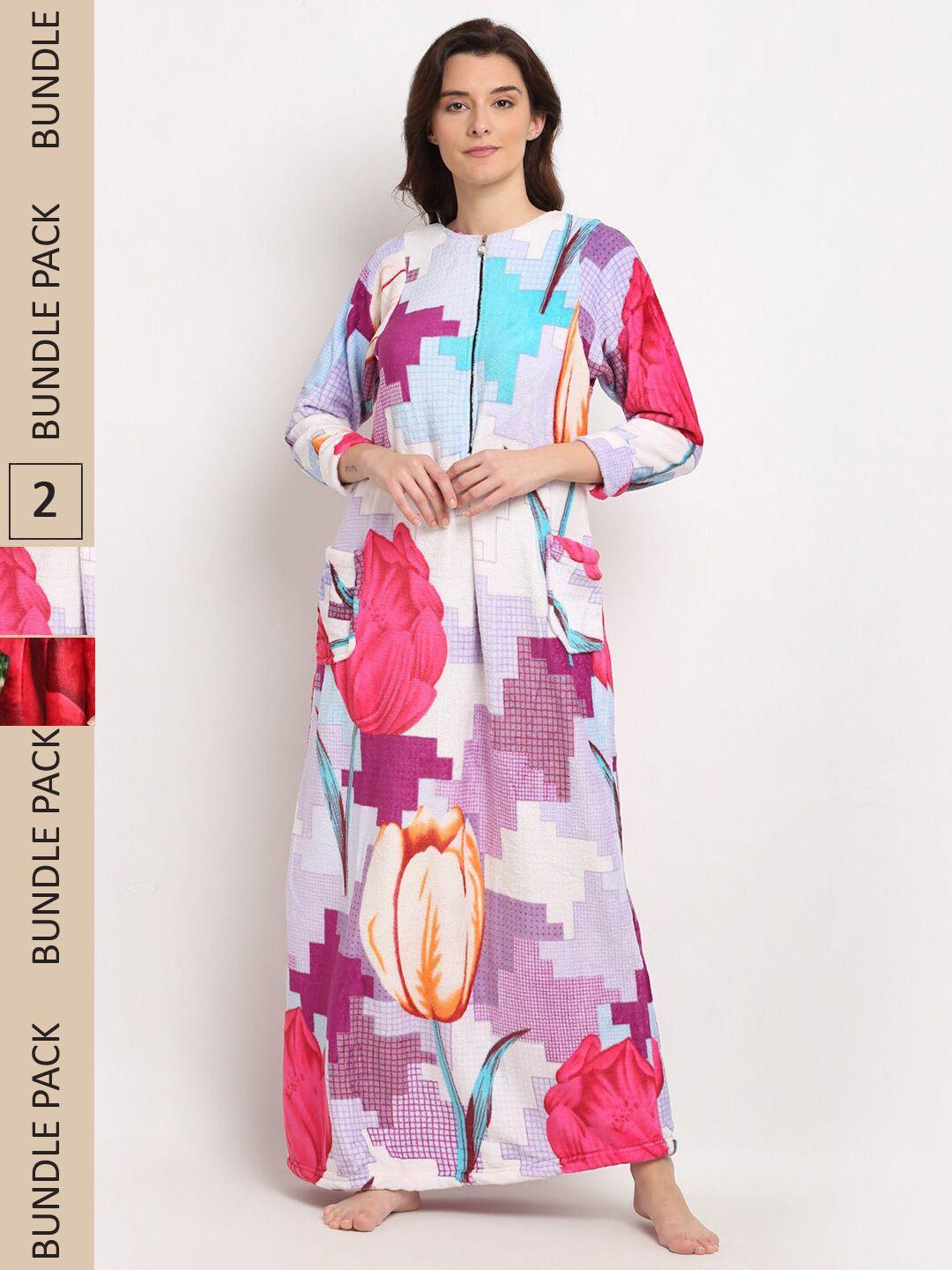 gracit-women-pack-of-2-floral-printed-maxi-nightdress