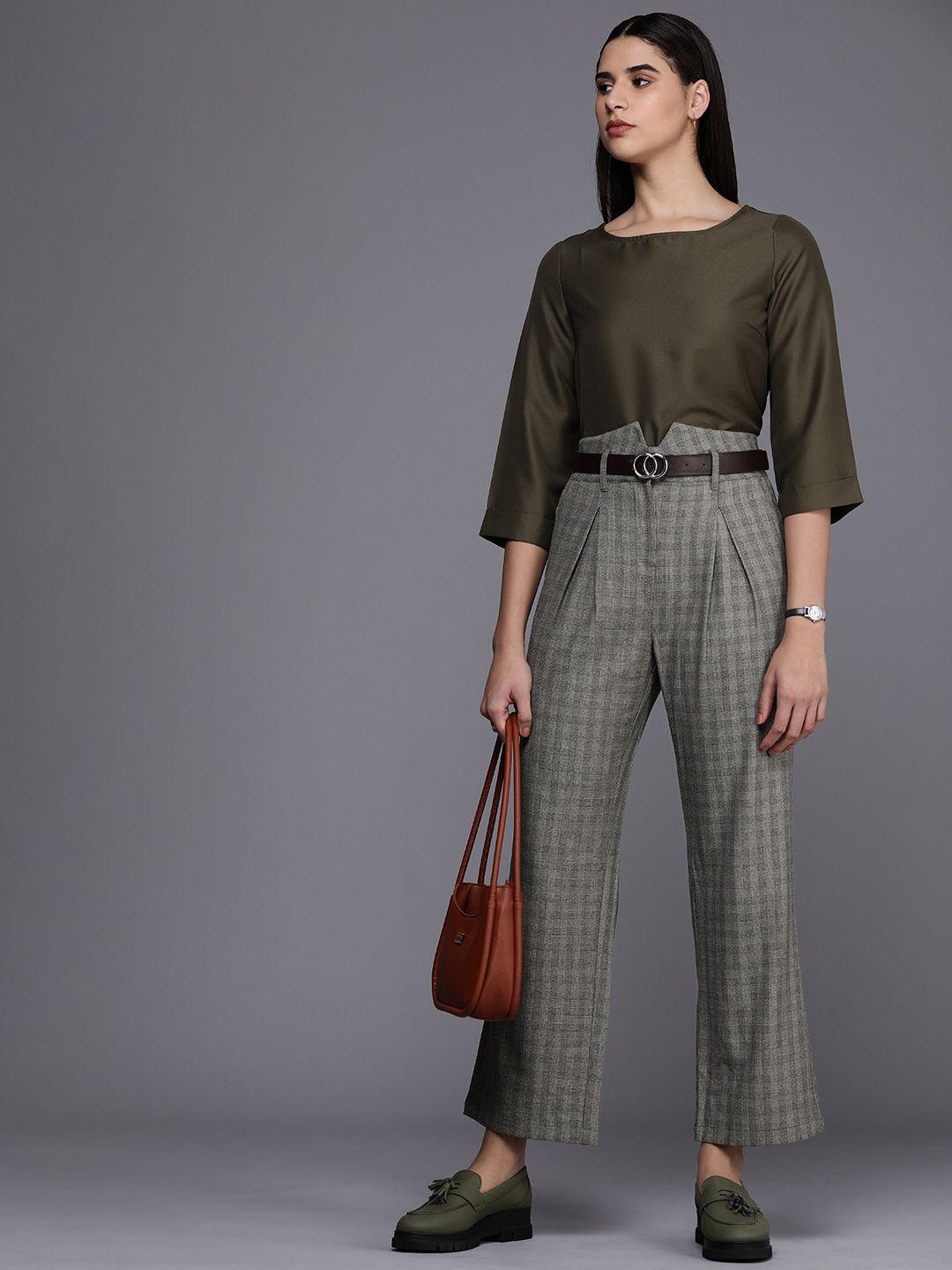 kenneth-cole-women-checked-pleated-trousers