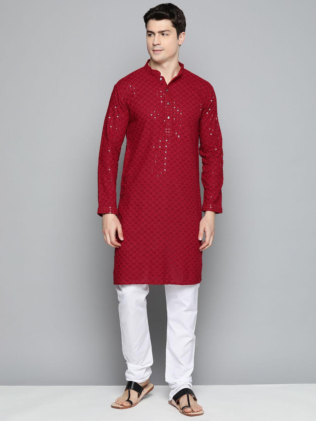 jompers-men-floral-embroidered-chikankari-pure-cotton-kurta-with-pyjamas