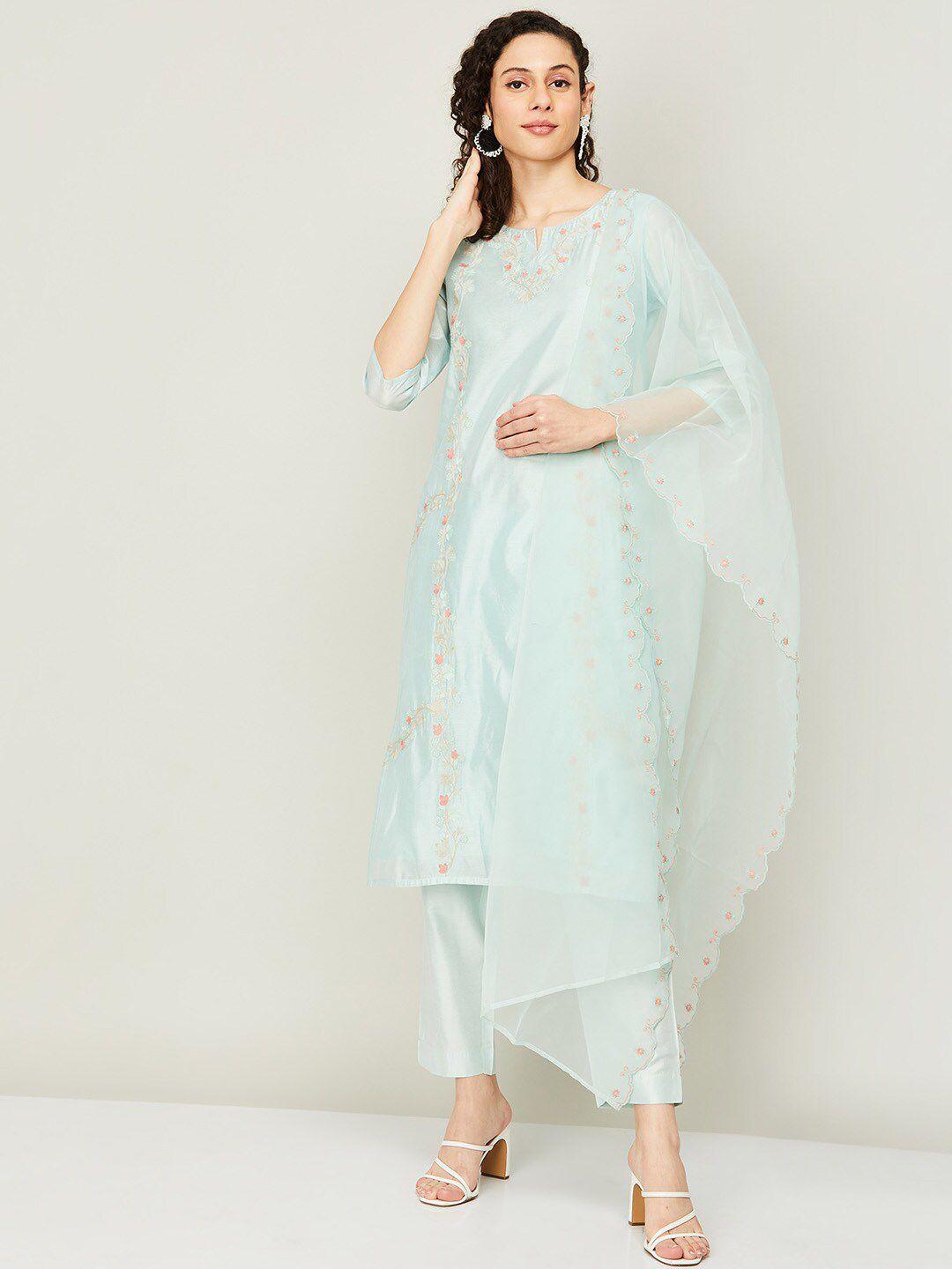 melange-by-lifestyle-women-floral-embroidered-kurta-with-pyjamas-&-with-dupatta