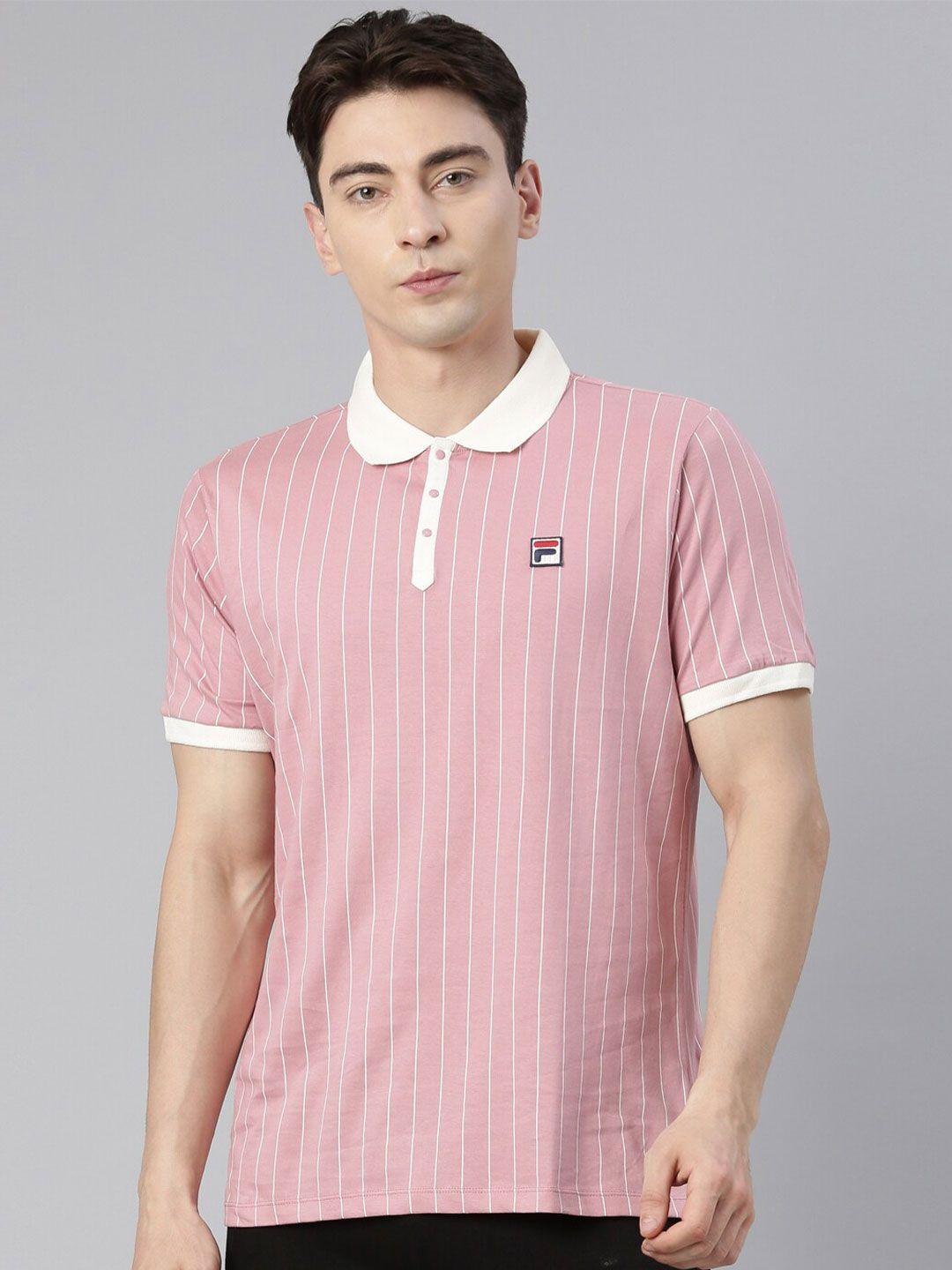 fila-men-striped-polo-collar-applique-cotton-t-shirt